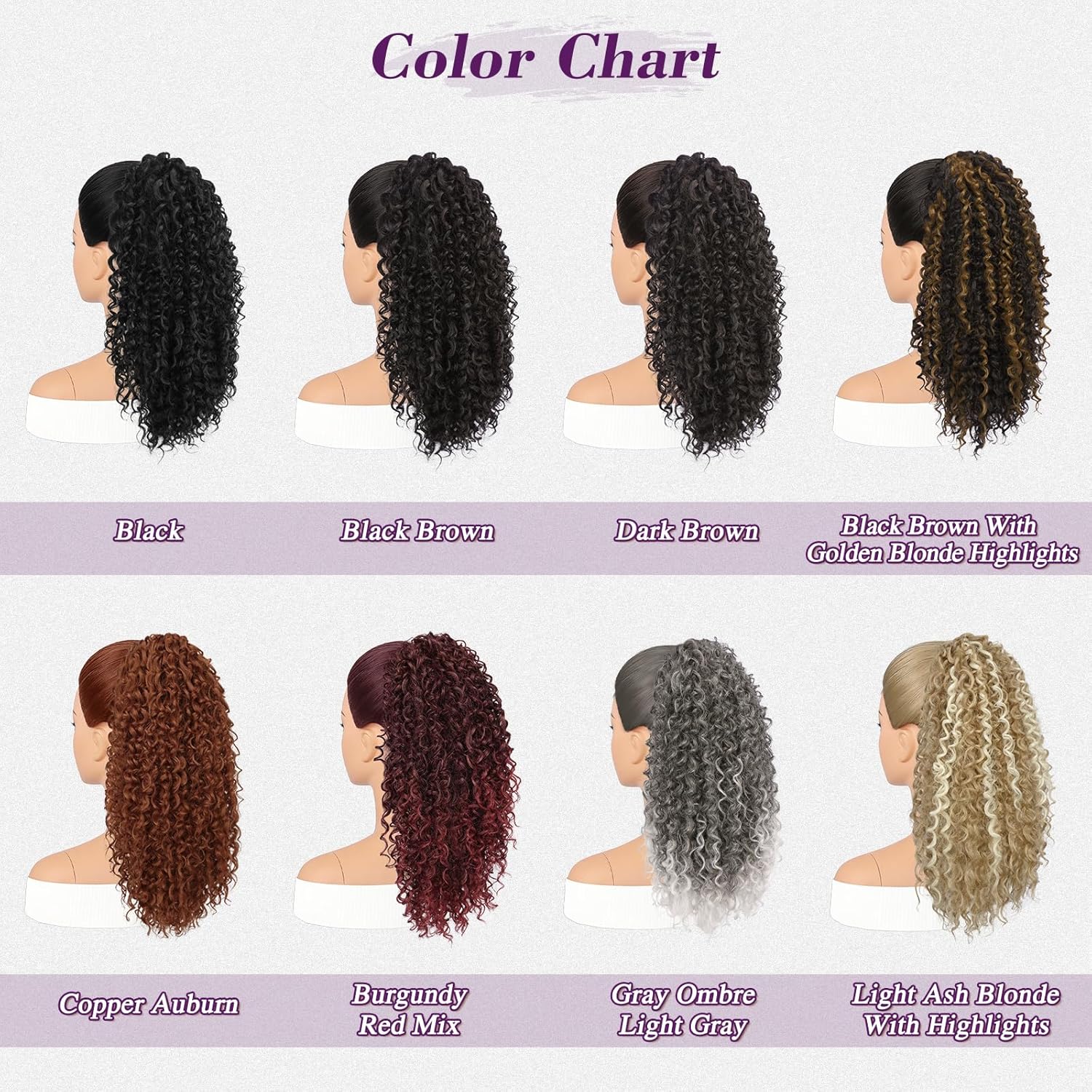 BARSDAR Ponytail Extension, Curly Drawstring Ponytail Pure Protein Fiber 18 Inch Bohemian Curly Drawstring Comb Clip in Pony Tails Hairpieces Fluffy Soft Daily Party, Black Brown with Highlights - Image 7