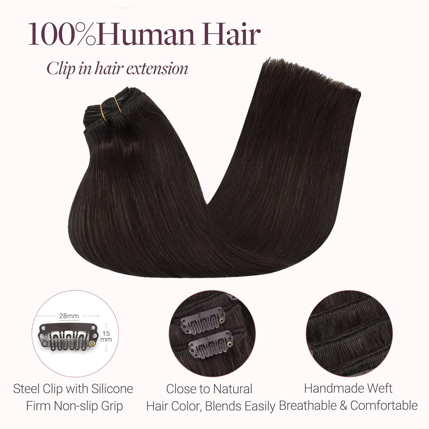 GOO GOO Clip in Hair Extensions Real Human Hair, Remy Human Hair Extensions Clip ins for Women, Natural Human Hair, 20inch 120g 7Pcs, 2 Dark Brown - Image 3