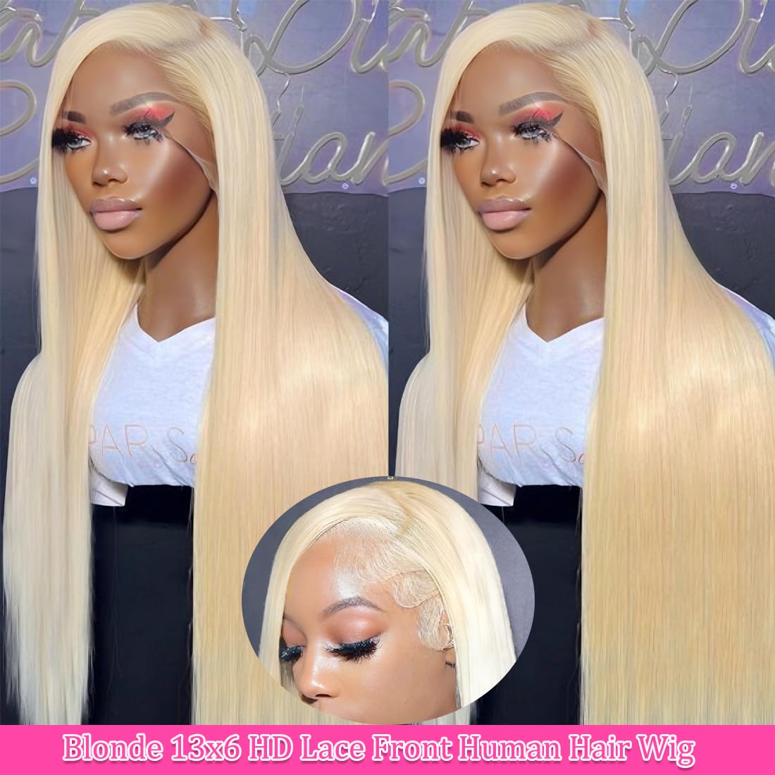 LETMIEO 30 Inch 613 Lace Front Wig Human Hair Blonde 13X6 HD Transparent Lace Front Wigs Human Hair 180% Density Blonde Glueless Wigs 613 HD Straight Lace Frontal Wig Pre Plucked - Image 2