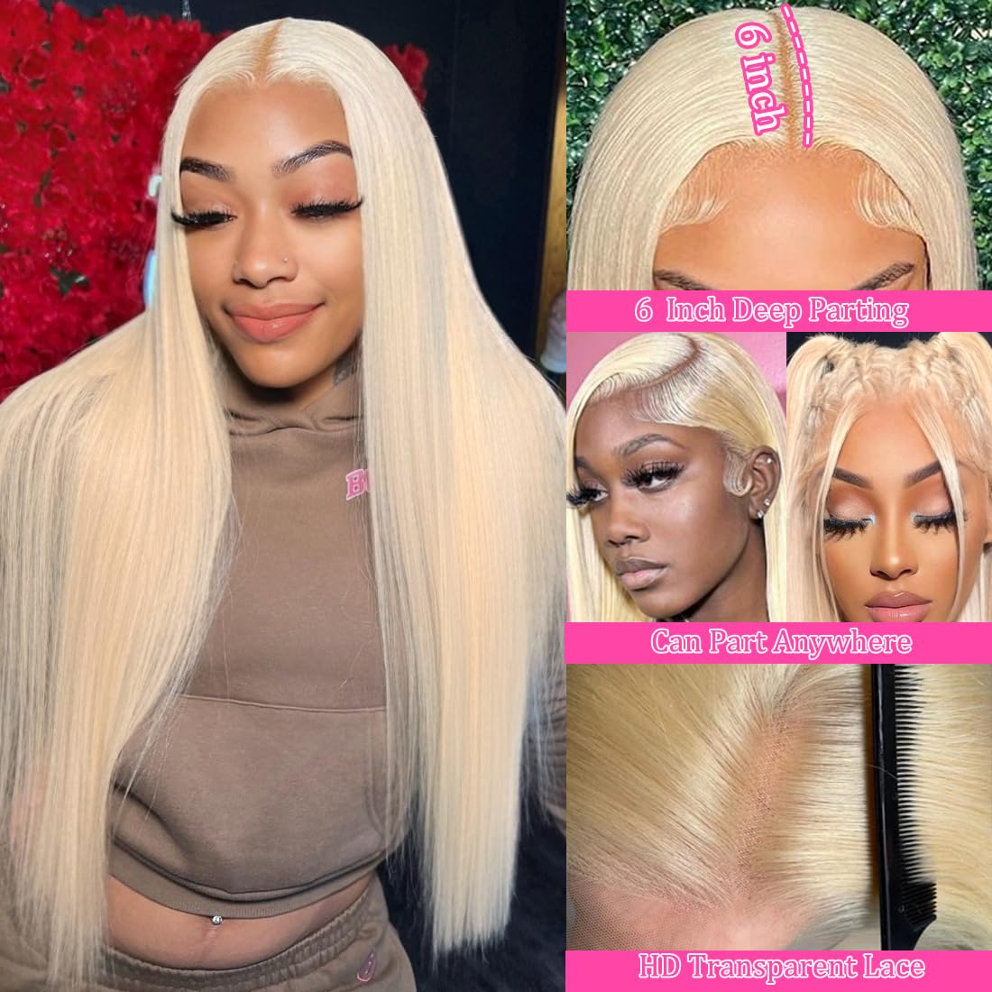 LETMIEO 30 Inch 613 Lace Front Wig Human Hair Blonde 13X6 HD Transparent Lace Front Wigs Human Hair 180% Density Blonde Glueless Wigs 613 HD Straight Lace Frontal Wig Pre Plucked - Image 3