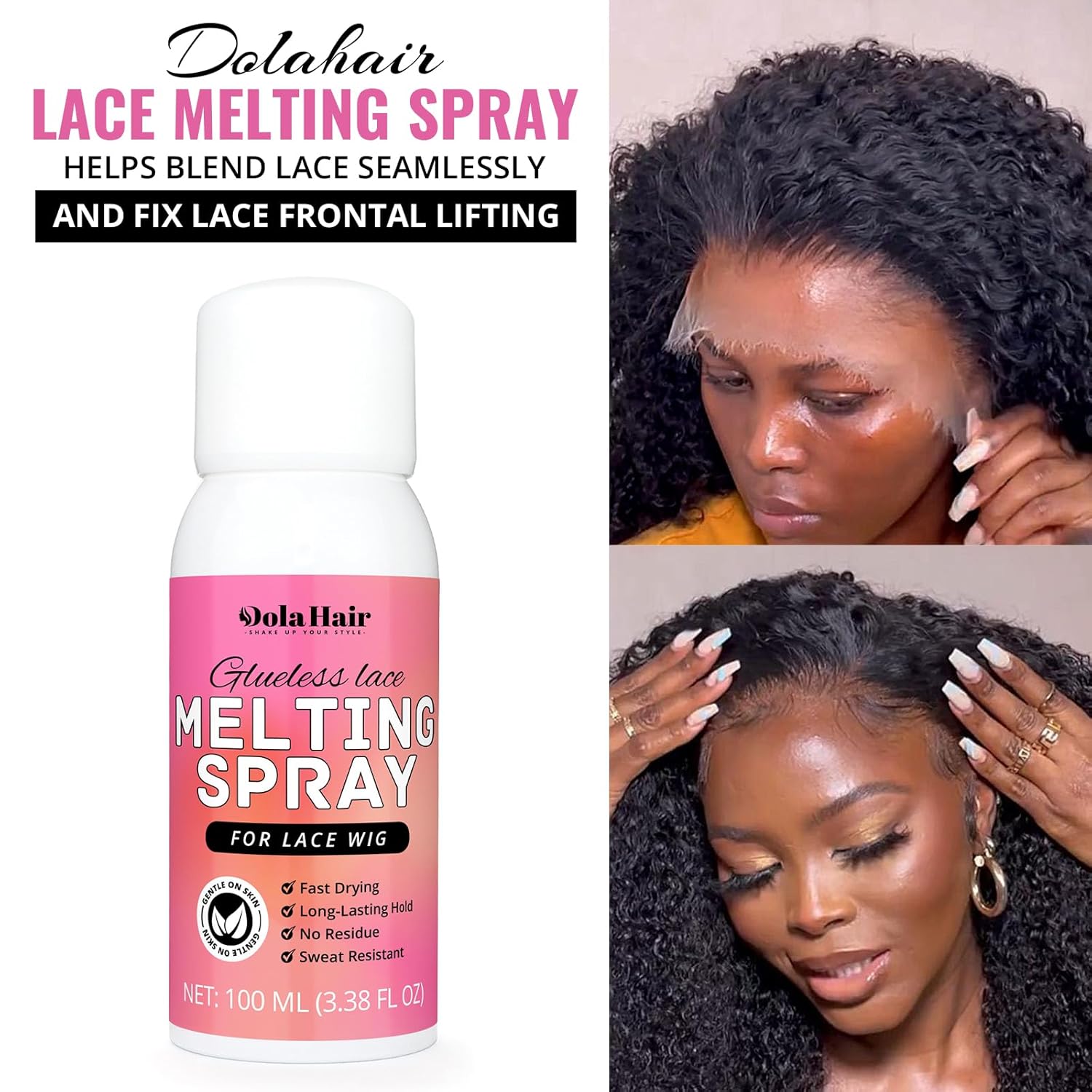 Dolahair Lace Melting Spray for GlueLess Wigs lace Bond Melting Spray Bond Adhesive Wig Glue Spray (Melting Spray/1 Band/1 Brush) - Image 2
