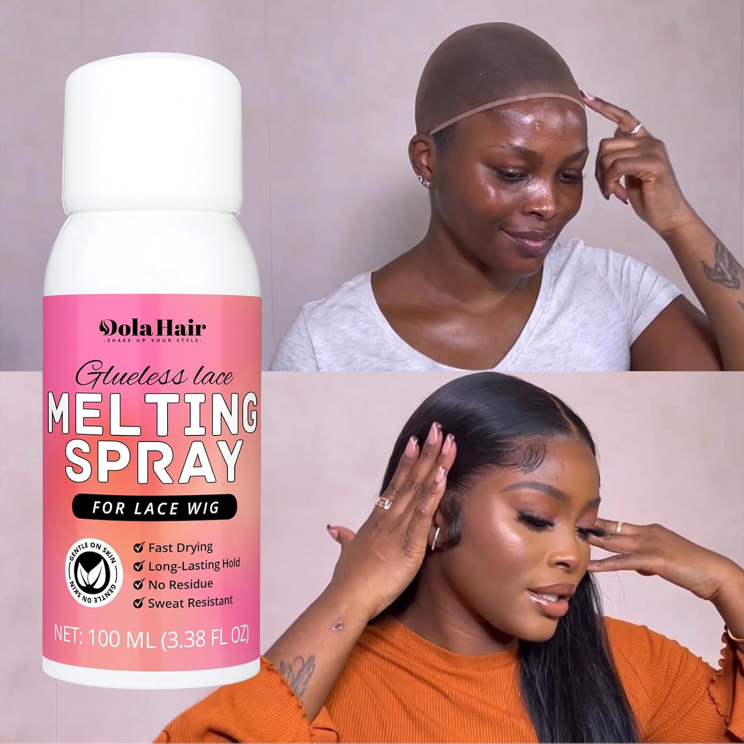 Dolahair Lace Melting Spray for GlueLess Wigs lace Bond Melting Spray Bond Adhesive Wig Glue Spray (Melting Spray/1 Band/1 Brush) - Image 3