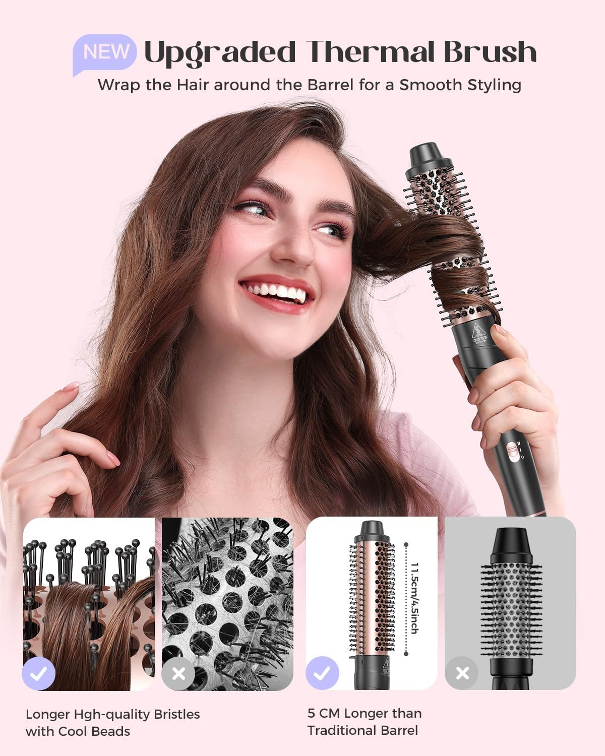 Lopeie 5 in 1 Curling Iron with Thermal Brush and 4 Interchangeable Ceramic Barrels(1/2 to 1 1/2 inch), Curling Wand Set with Flat Iron, Fast Heating, Dual Voltage Hair Curler, Gifts for Women - Image 6