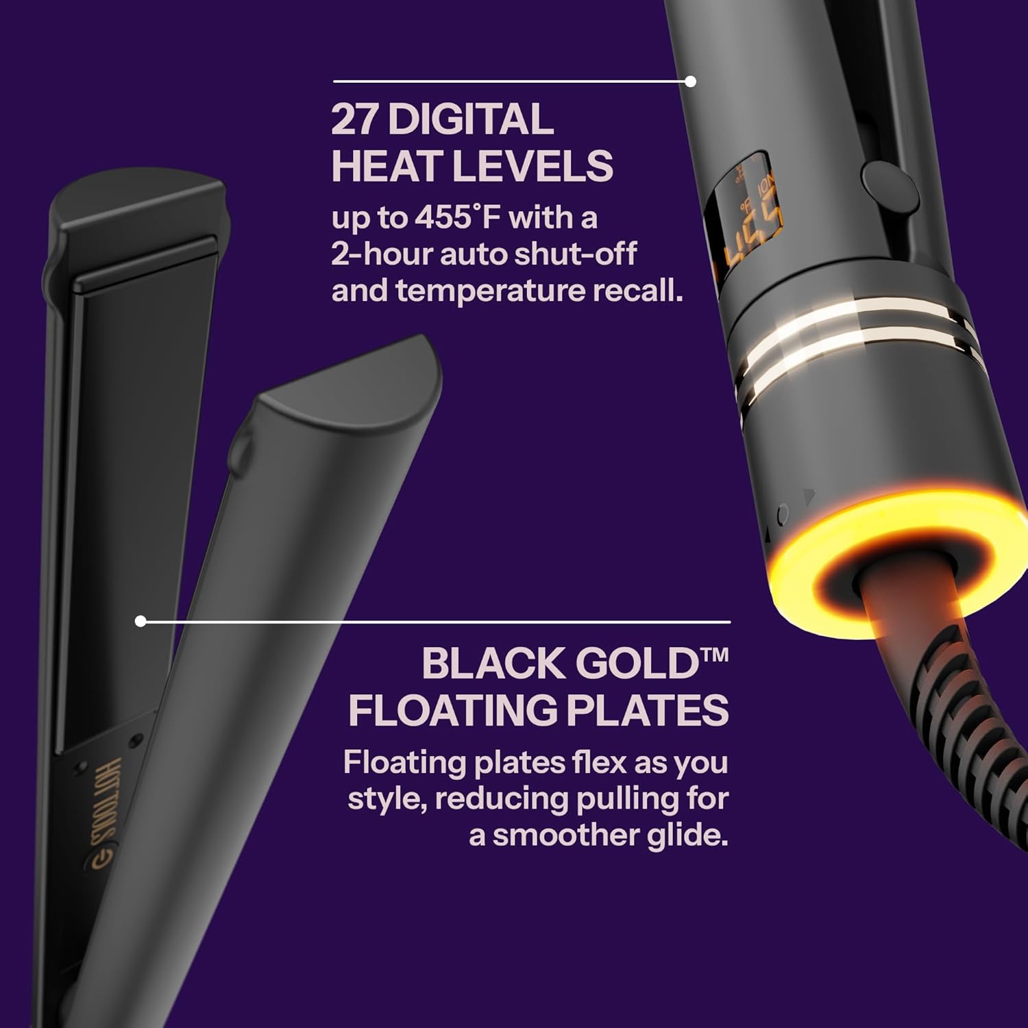 HOT TOOLS Pro Artist Black Gold Ionic 1 Inch Flat Iron - Use as Straightener for Sleek Straight Hair or Use Rounded Edges for Shiny Curls and Waves, Stylist-Preferred Styles - Image 4