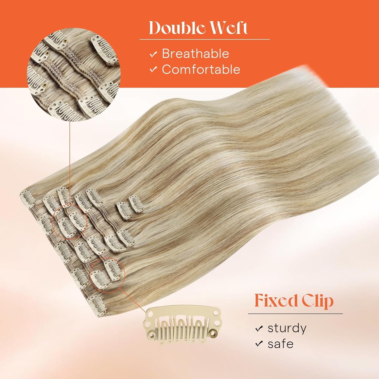 Sunny Hair Clip in Hair Extensions Real Human Hair 120g Remy Hair Clip in Extensions for Women Human Hair Extensions Dark Golden Blonde Highlights Light Blonde 16 Inch - Image 9