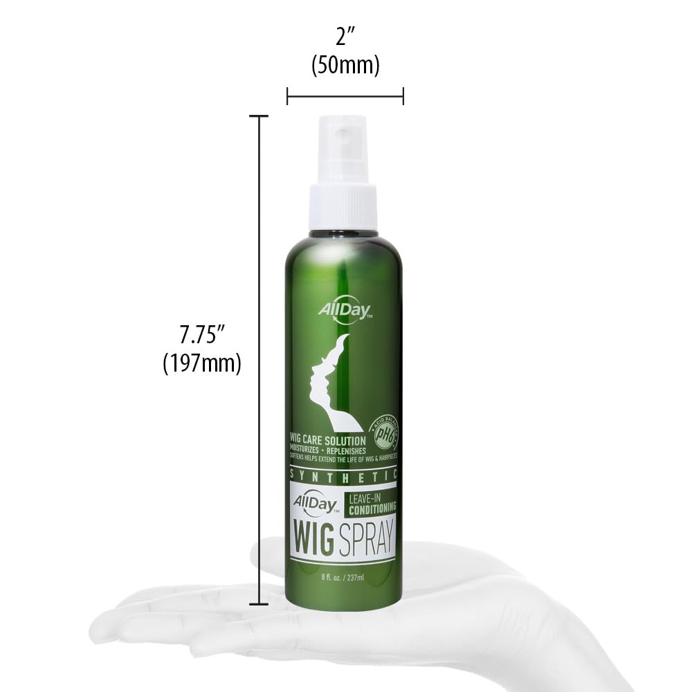 AllDay Locks Synthetic Wig Spray - Refreshing Leave-In Conditioner for Synthetic Hair, Detangler & Cleanser Spray for Wigs, for Women and Men, Nourishes & Softens Fibers - 8 oz Bottle - Image 3
