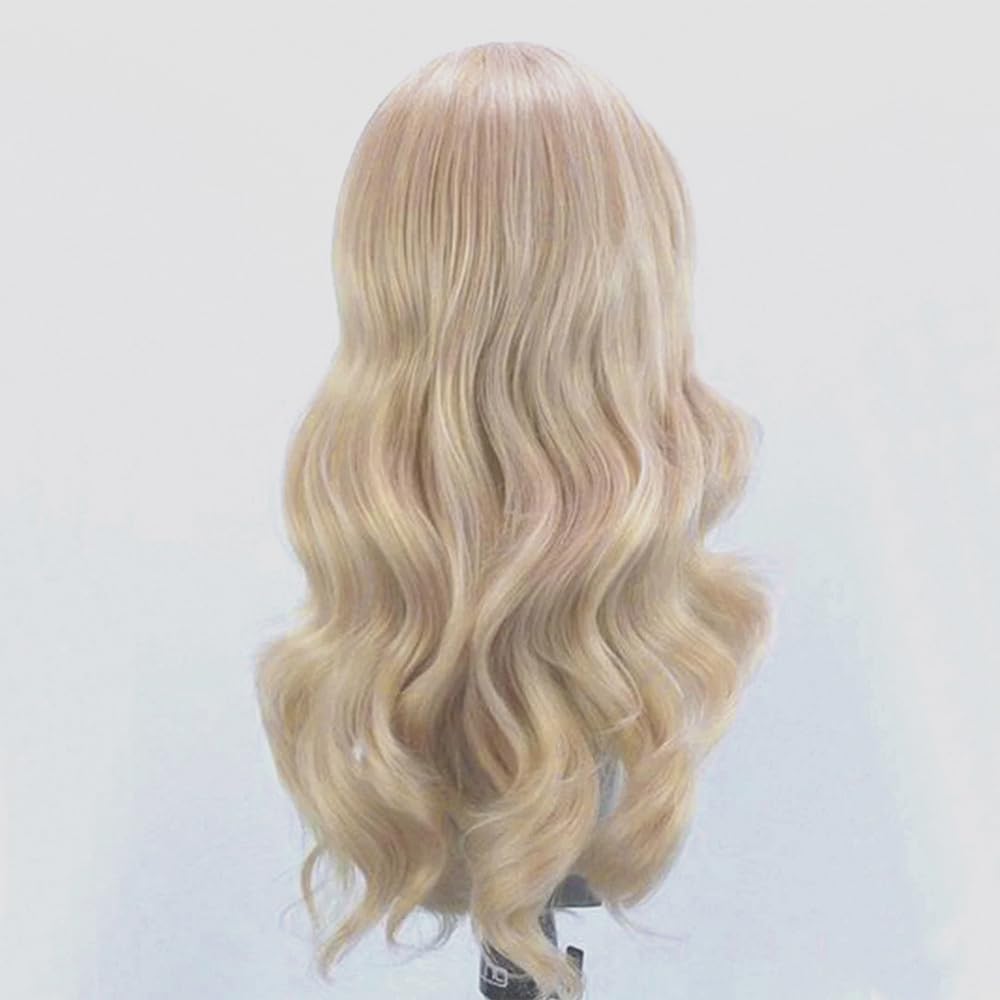 ELESTY Long Wavy Blonde Hair Synthetic Lace Front Wigs for Women Natural Hairline Heat Resistant Fiber Hair Free Part Glueless Lace Front Wigs Daily Party Lace Wigs 24Inch - Image 4