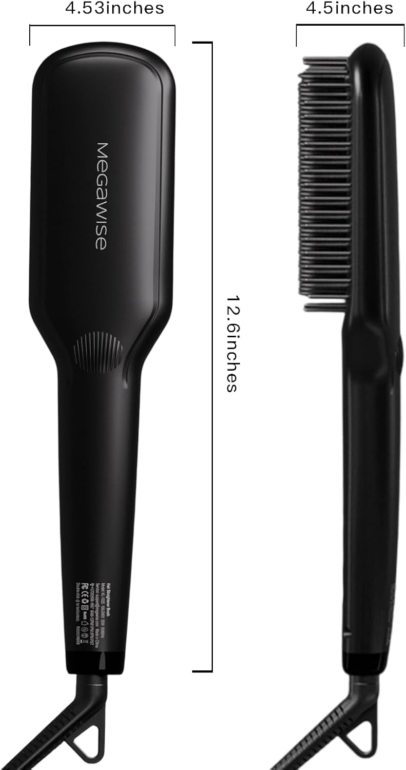 MEGAWISE Pro Ceramic Ionic Hair Straightener Brush for Home Salon, Straightening Hair Brush with 20s Heating Tech, Auto-Off, Anti-Scald with Universal Dual Voltage,Rotatable Power Cord, Black - Image 10