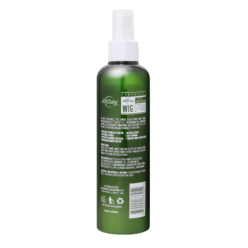 AllDay Locks Synthetic Wig Spray - Refreshing Leave-In Conditioner for Synthetic Hair, Detangler & Cleanser Spray for Wigs, for Women and Men, Nourishes & Softens Fibers - 8 oz Bottle - Image 2