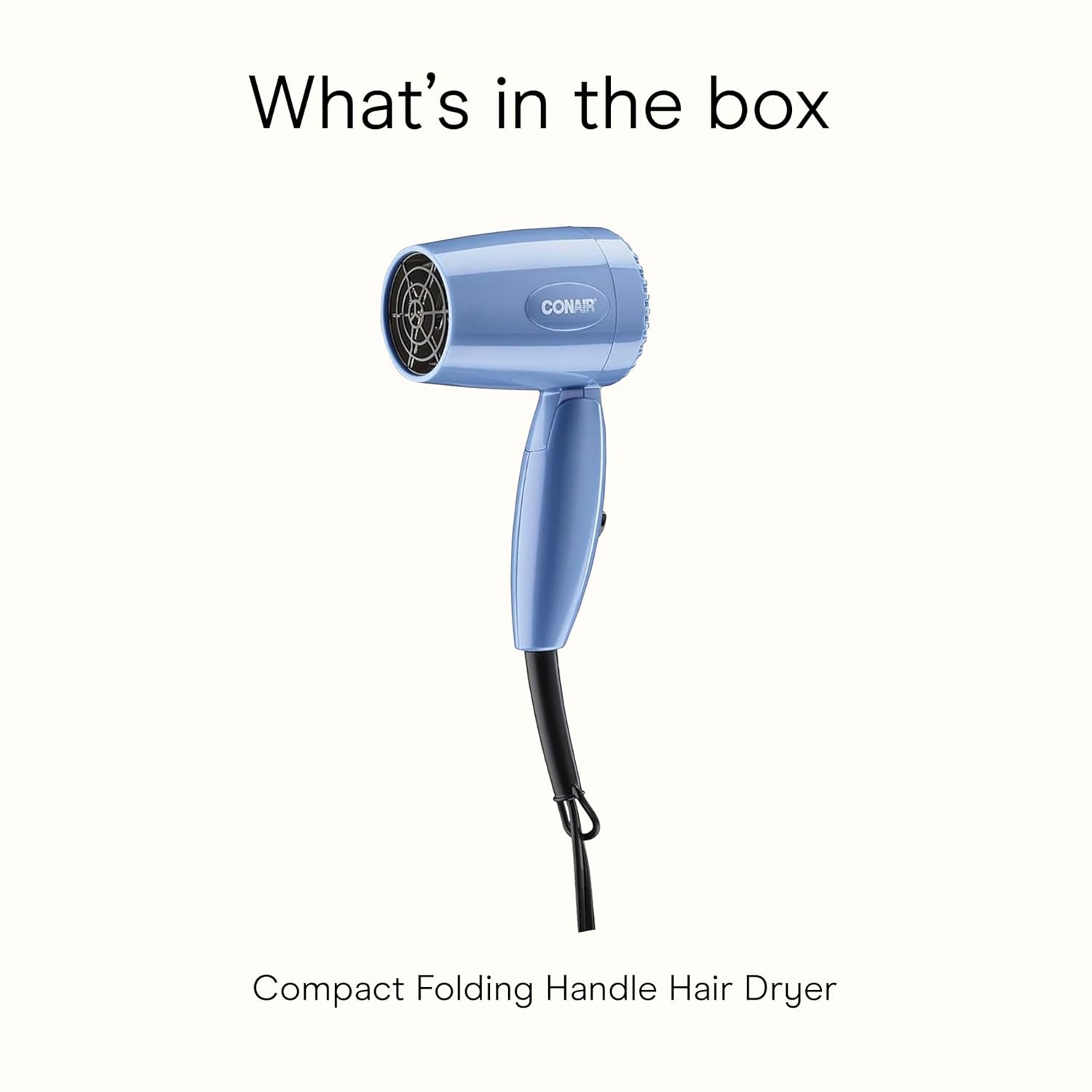 Conair Travel Hair Dryer with Dual Voltage, 1600W Compact Hairdryer with Folding Handle, Hair Blow Dryer with 2 Heat & 2 Speed Settings, Fast Drying, Frizz-Taming Airflow, Easy Storage, Blue - Image 8