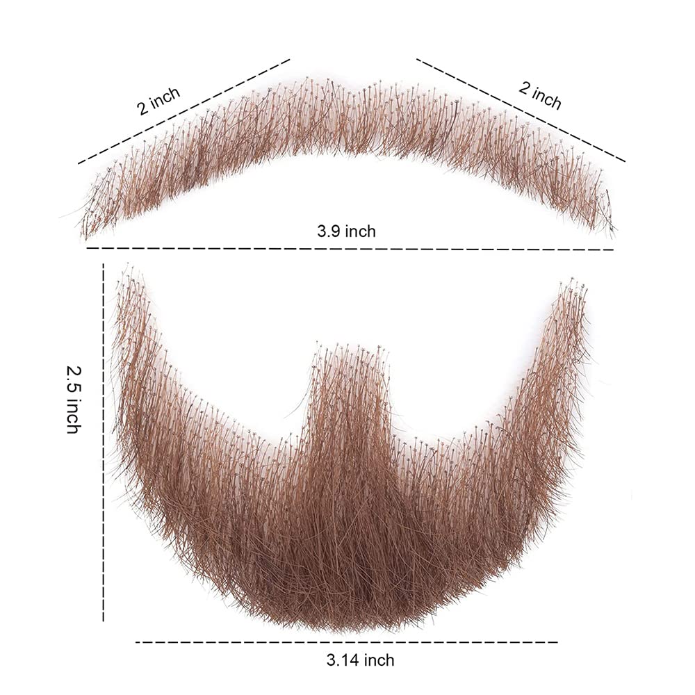 Ailsa Fake Beard Realistic Mustache Brown Goatee Costume Facial Hair 100% Human Hair Invisible Lace False Beards for Halloween Cosplay Parties Drama Movie Makeup - Image 6