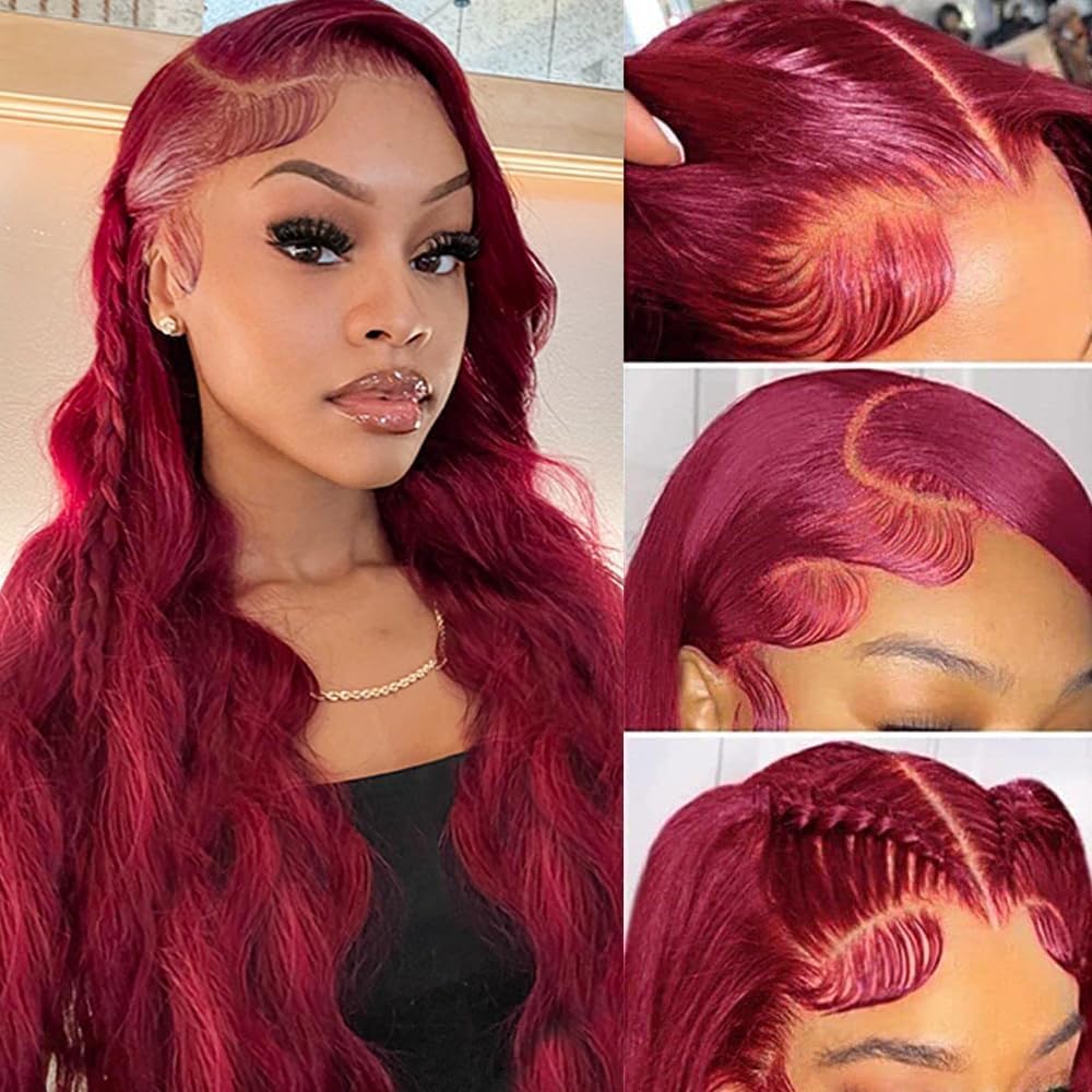 QZOQZO 28 Inch 99j Burgundy Lace Front Wigs Human Hair Red Burgundy Wig 180% Density 13x6 Body Wave Lace Front Wigs Pre Plucked Glueless Lace Front Wigs Human Hair for Women - Image 7