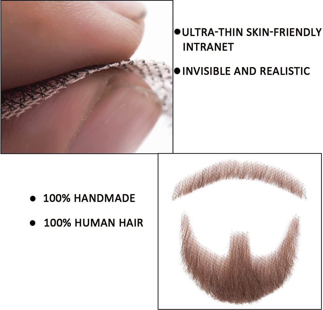 Ailsa Fake Beard Realistic Mustache Brown Goatee Costume Facial Hair 100% Human Hair Invisible Lace False Beards for Halloween Cosplay Parties Drama Movie Makeup - Image 4
