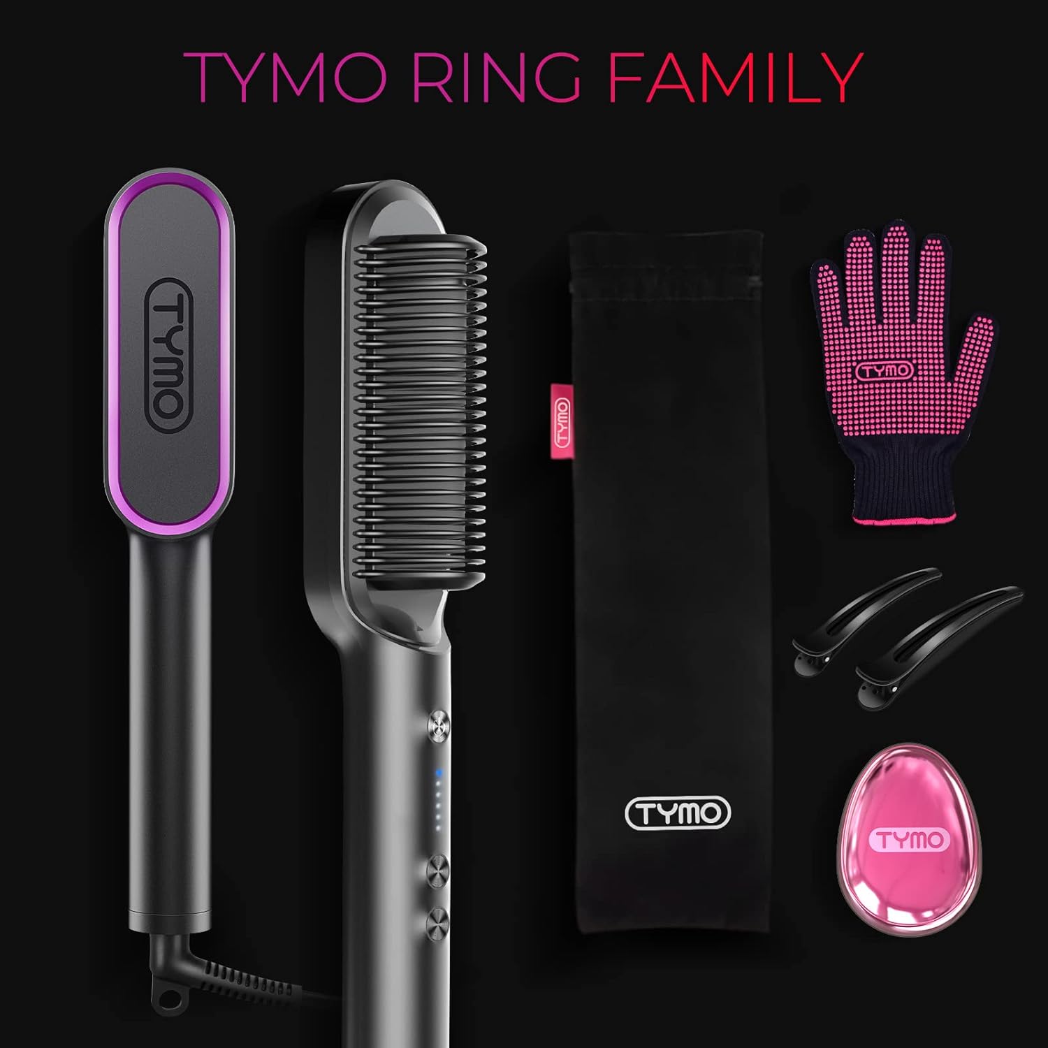 Hair Straightener Brush, TYMO Ring Hair Straightener Comb Straightening Brush for Women with 5 Temps 20s Fast Heating & Dual Voltage, Black - Image 7