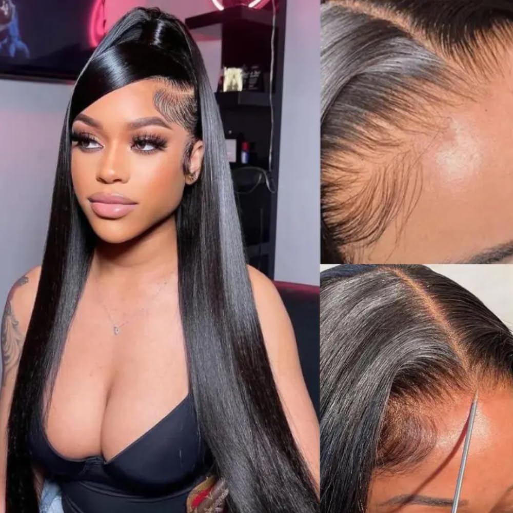 ANDRIA 13x4 Lace Front Wigs 200% Density Lace Front Wig Pre Plucked Glueless Wigs Straight Black Synthetic lace front wig 13x4 HD Lace Frontal Wigs natural Lace Closure Wigs for Black Women 26 Inch - Image 4