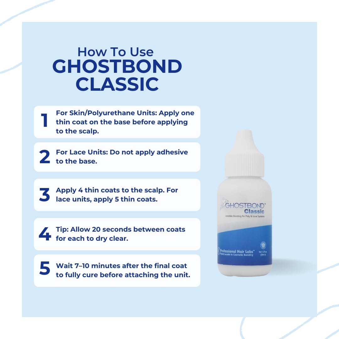 GHOSTBOND Classic Hair Replacement Adhesive 1.3oz - Invisible Wig Bonding Glue: Water & Oil-Resistant, Non-Toxic, Strong Hold For Secure and Natural-Looking Poly & Lace, Wigs & Toupee Systems - Image 5