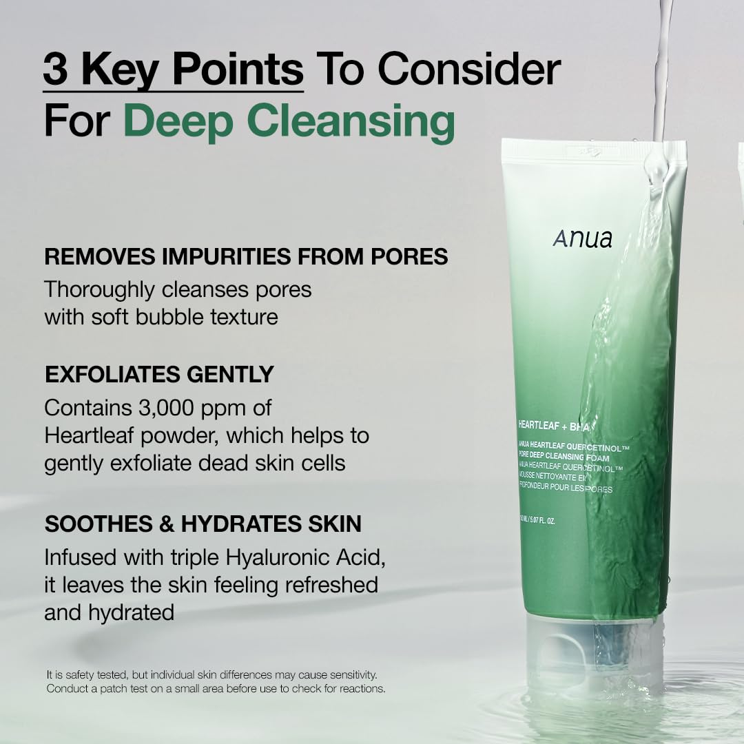 ANUA Double Cleansing Duo for Facial Cleansing, Heartleaf Pore Control Cleansing Oil & Quercetinol Deep Cleansing Foam, Makeup Remover Face Wash, Blackhead Care, Korean Skincare - Image 4