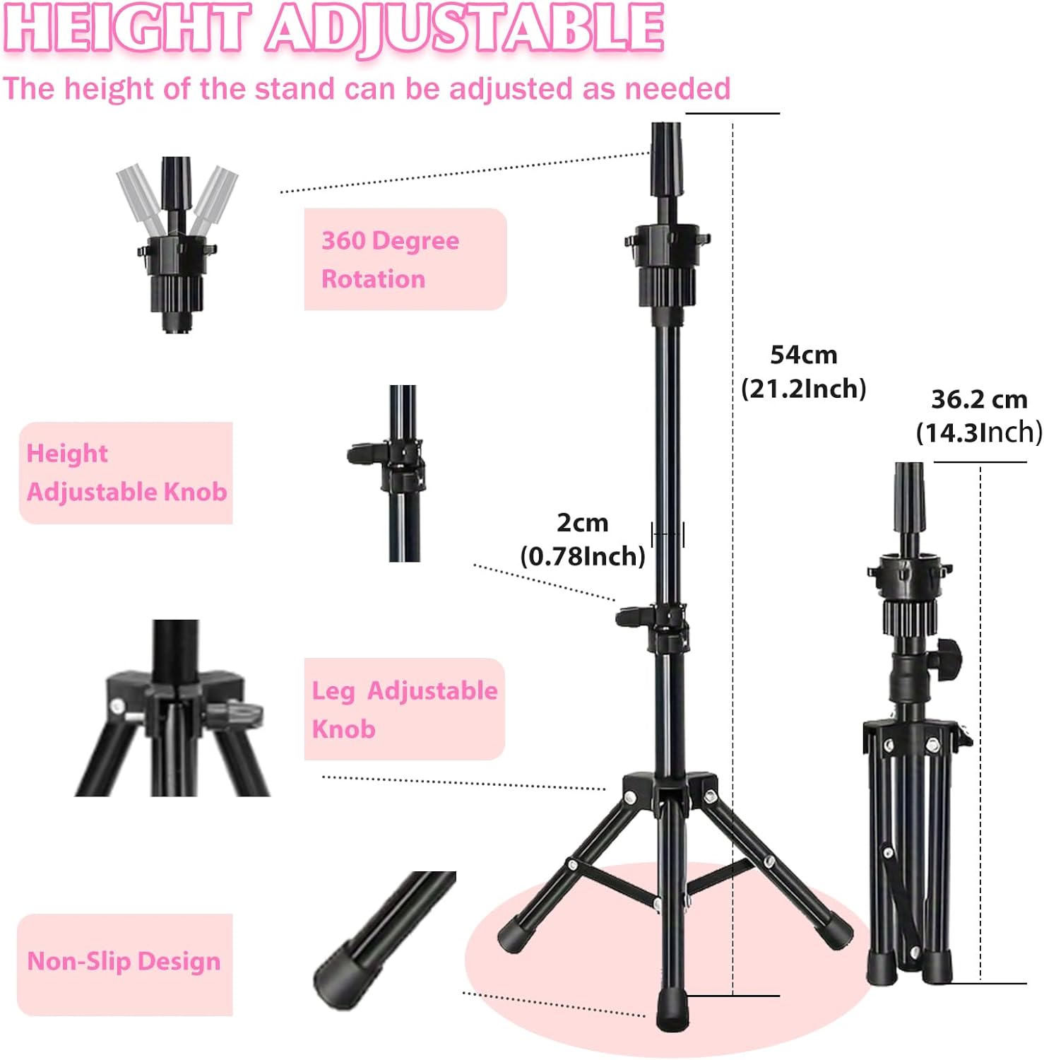 22 Inch Wig Head Mannequin Head for Wigs, Wig Stand with Head for Hair Styling Practice Display Wigs Making Tripod Stand with T Pins Set - Image 8