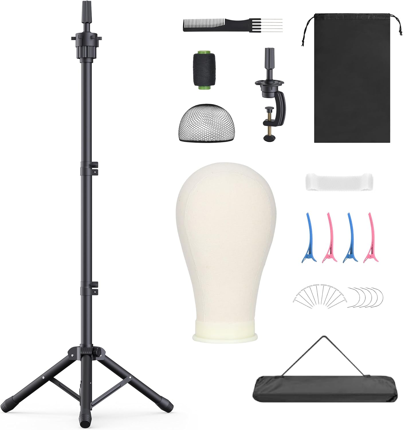 Wig Stand with Head 50 Inches, Wig Head Stand with 22 Inches Mannequin Head, Height Adjustable Metal Tripod Wig Stand, Manikin Head Set for Wigs Display Making Hair Weave and Styling