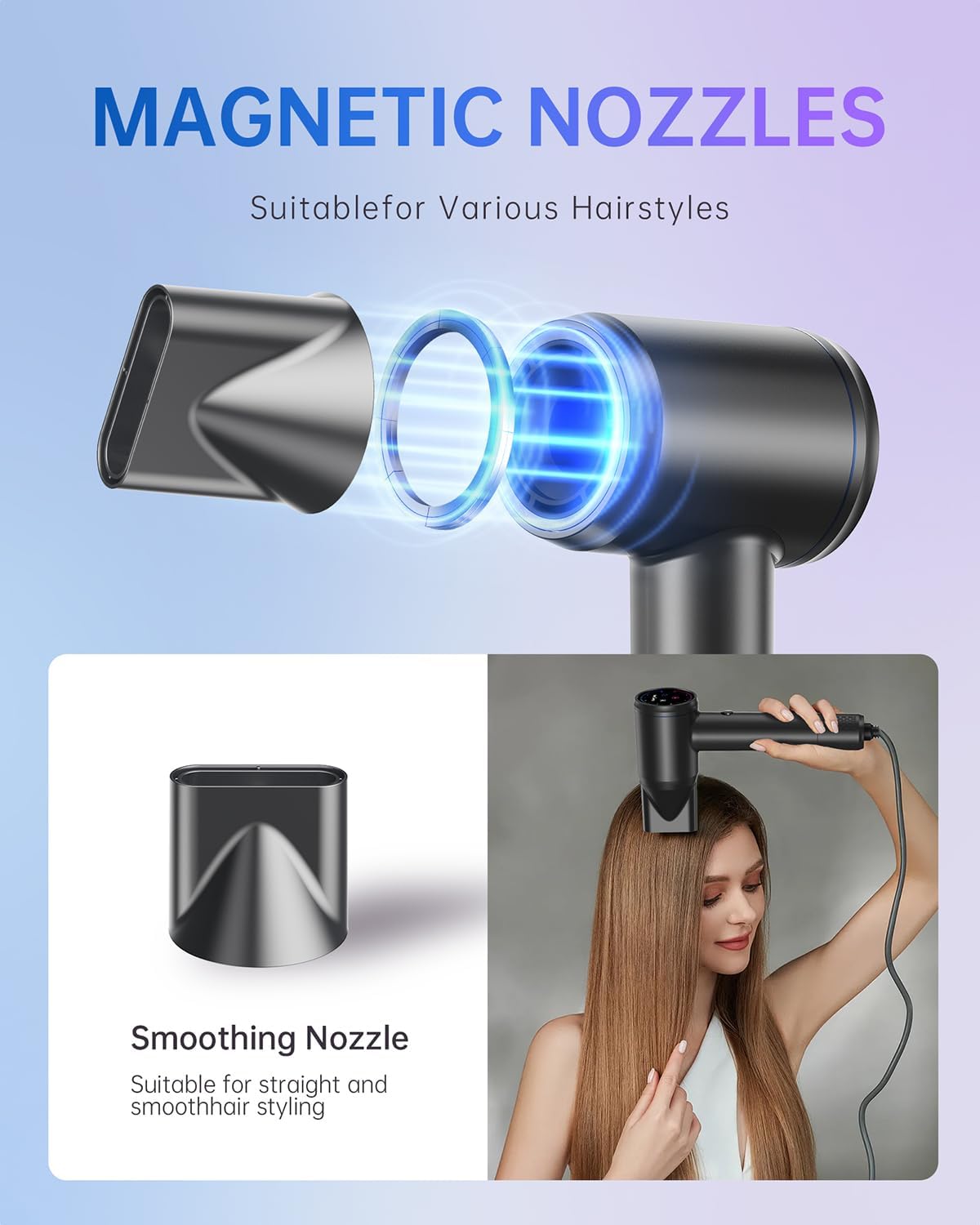 Hair Dryer, Professional Ionic Hair Dryer for Fast Drying, Low Noise and Quiet, Lightweight, 600 Million Negative Ions, High-Speed Hair Blow Dryer Without Hair Damage for Women, Men, Travel, Salon - Image 9