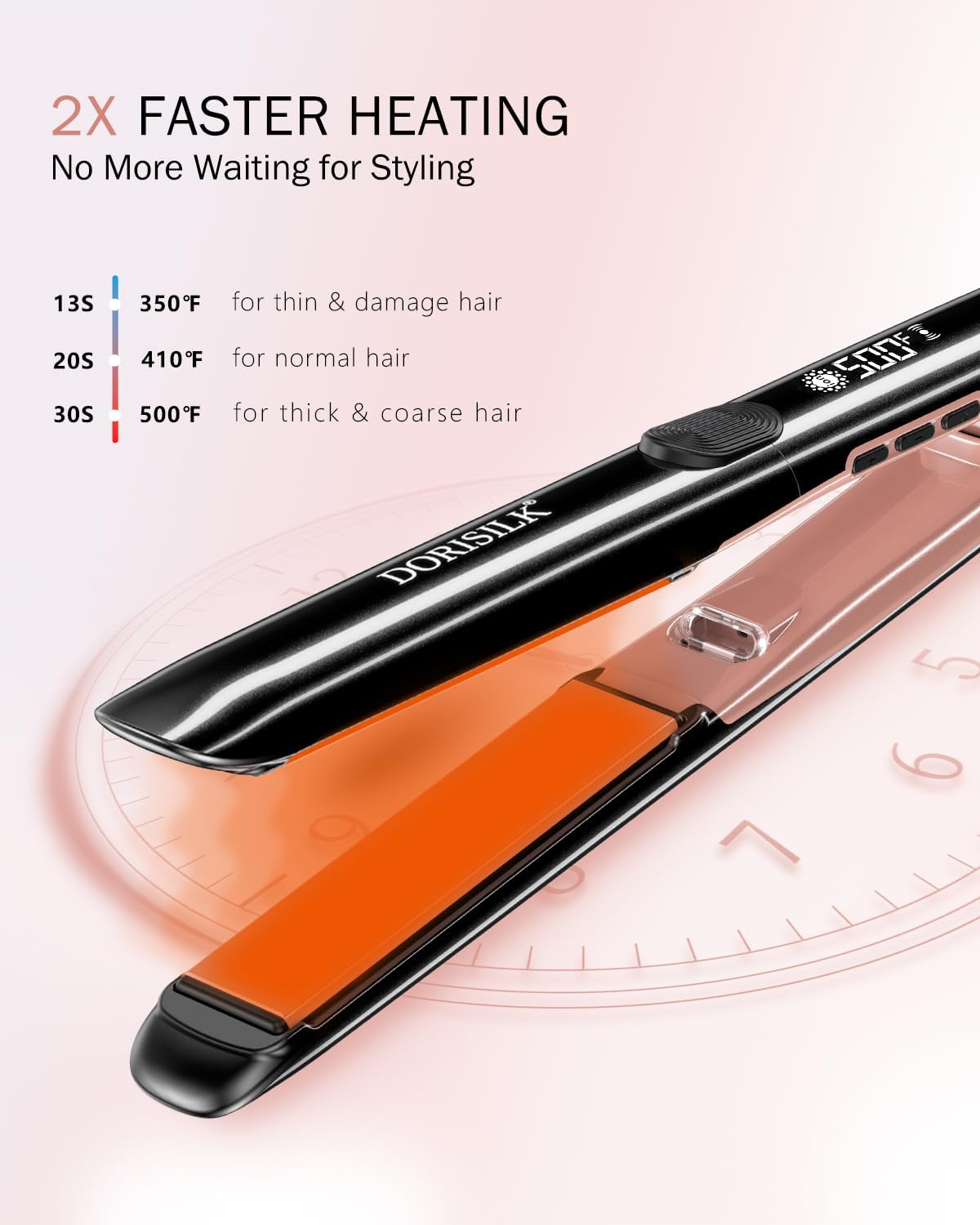DORISILK 500 Degree High Temp Professional Hair Straightener,30s Fast Heating Ceramic Flat Iron ,2 in 1 Hair Straightener and Curler,Plasma Flat Iron Get Frizz-Free ,Dual Voltage for Travel Using - Image 4