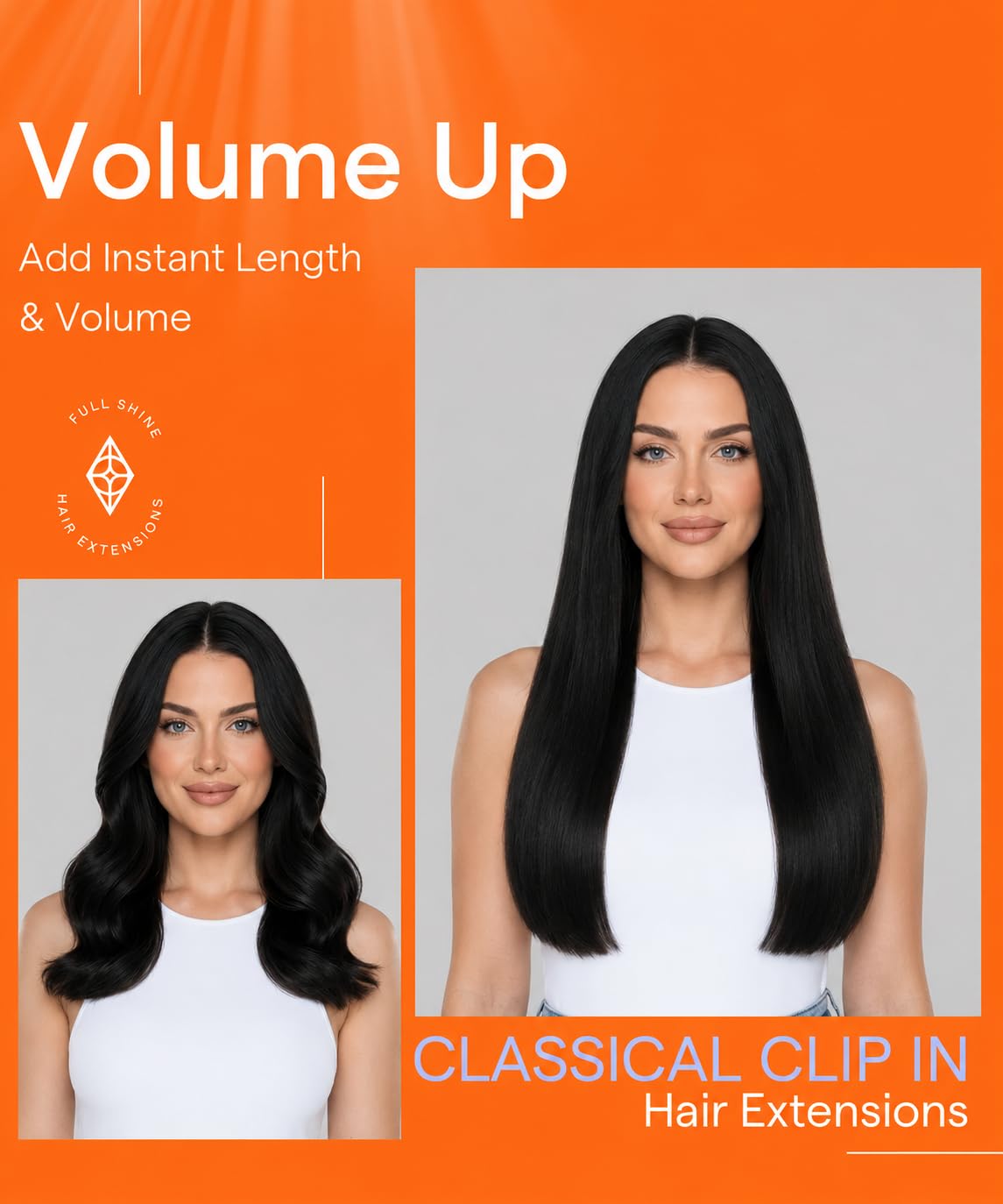 Full Shine 24 Inch Black Human Hair Clip in Extensions Brazilian Human Hair Extensions Clip ins Natural Black Silky Straight Remy Hair Extensions Clip in Human Hair for Long Hair 7 Pcs - Image 6