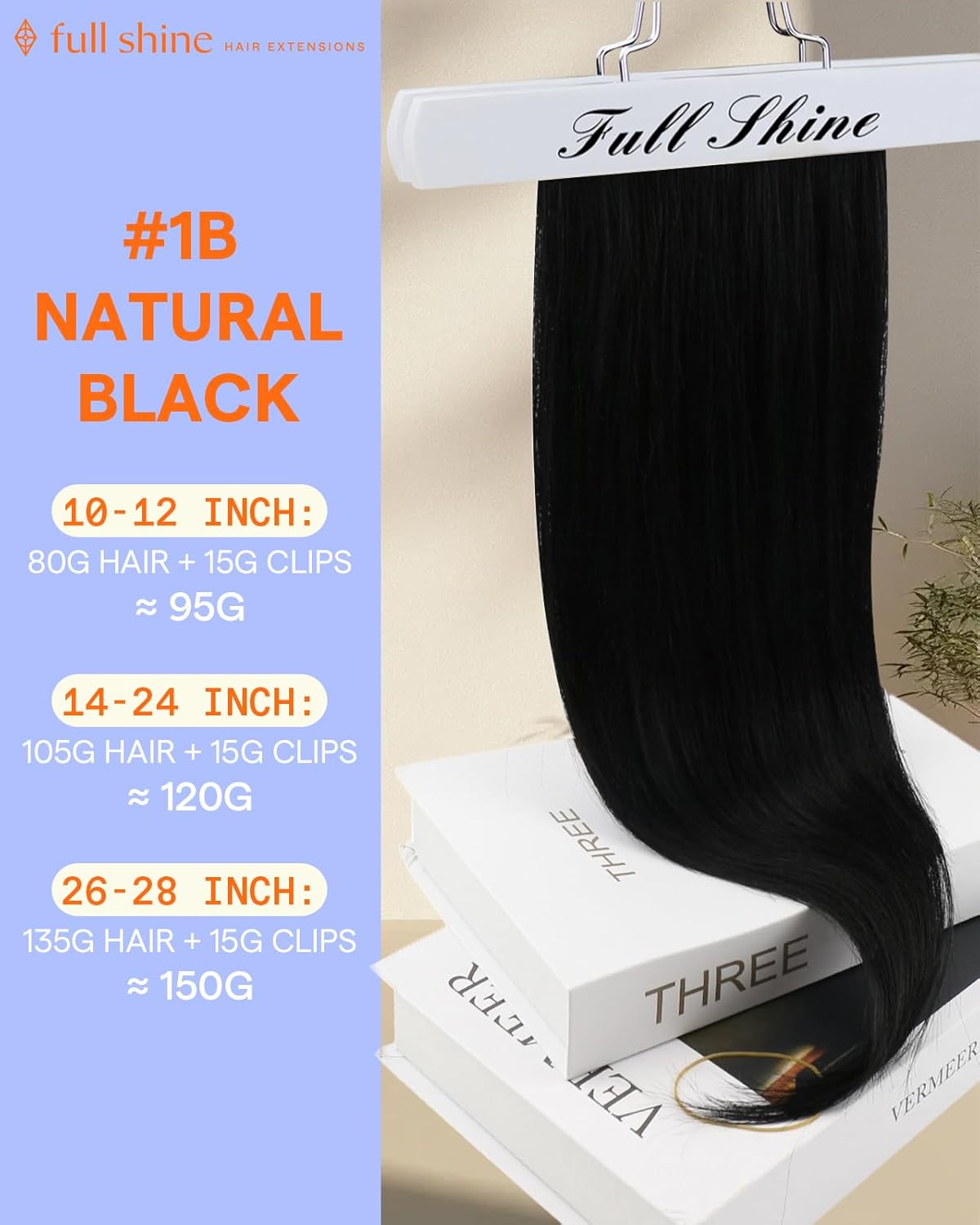 Full Shine 24 Inch Black Human Hair Clip in Extensions Brazilian Human Hair Extensions Clip ins Natural Black Silky Straight Remy Hair Extensions Clip in Human Hair for Long Hair 7 Pcs - Image 2