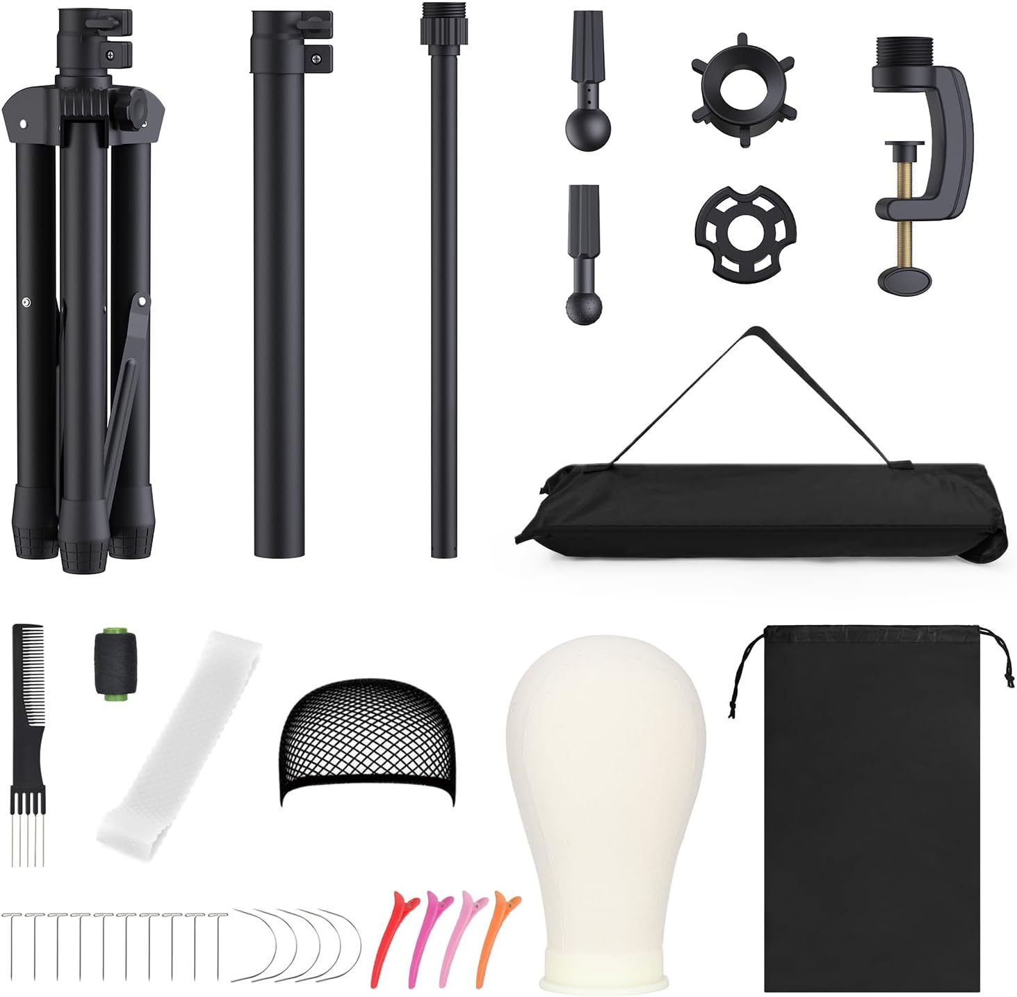 Relx Reinforced Wig Stand with Mannequin Head - Adjustable Wig Head Stand with Head for Wigs - Manikin Head Set for Cosmetology, black - Image 6