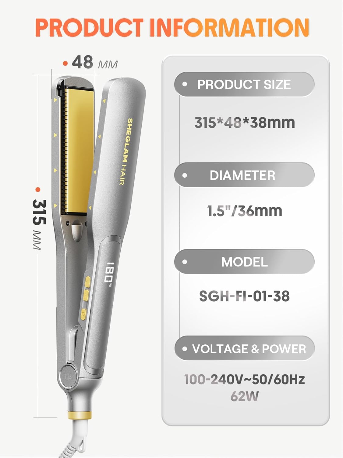 SHEGLAM Hair Straightener, 1.5" Flat Iron Straightener and Curler with Comb Tooth Adjustable Smart Memory Temp 270-450°F Dual Voltage Portable Flat Iron Hair Straightener for All Hairstyles Anti-Frizz - Image 8