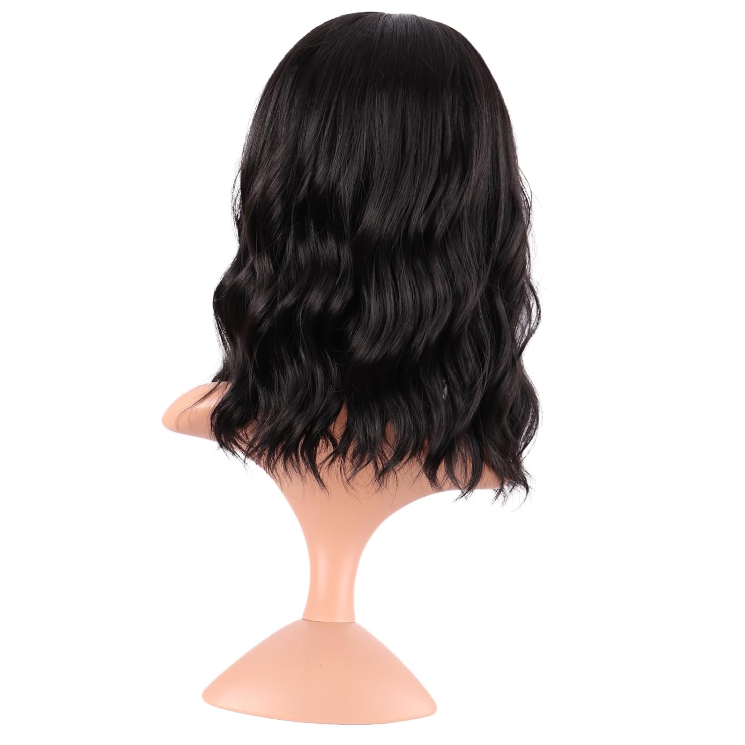 MapofBeauty 14 Inch/35 cm Short Wavy Curly Women Fresh Bright Synthetic Ordinary Flat Bangs Bob Wig (Black) - Image 4