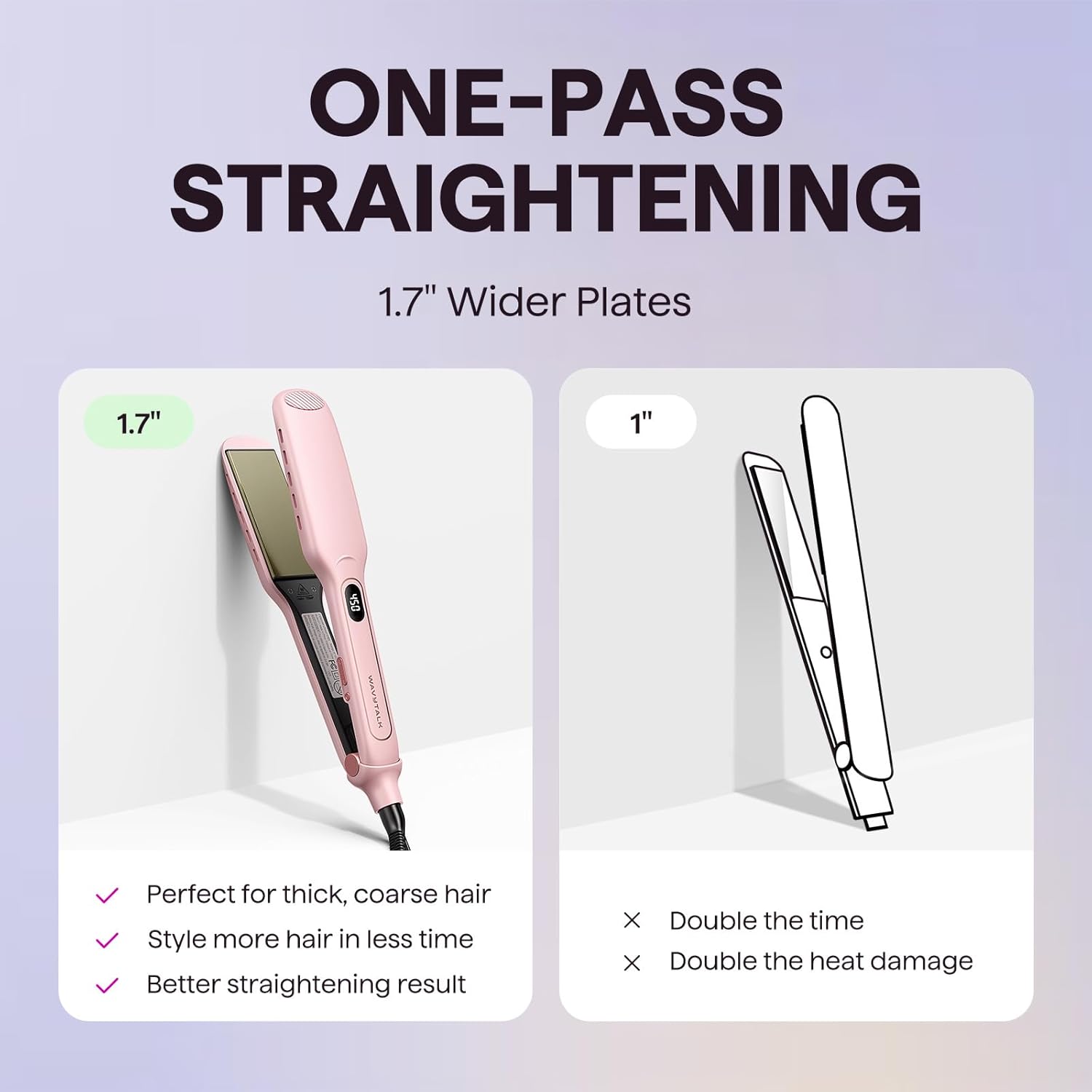 Wavytalk Wet to Straight Hair Straightener, 1.75 Inch Wide Vent Sesh Flat Iron for Damp or Dry Hair, Straightener with Dual Voltage Leave Silky Smooth Look, 20% Faster Styling, Pink - Image 4