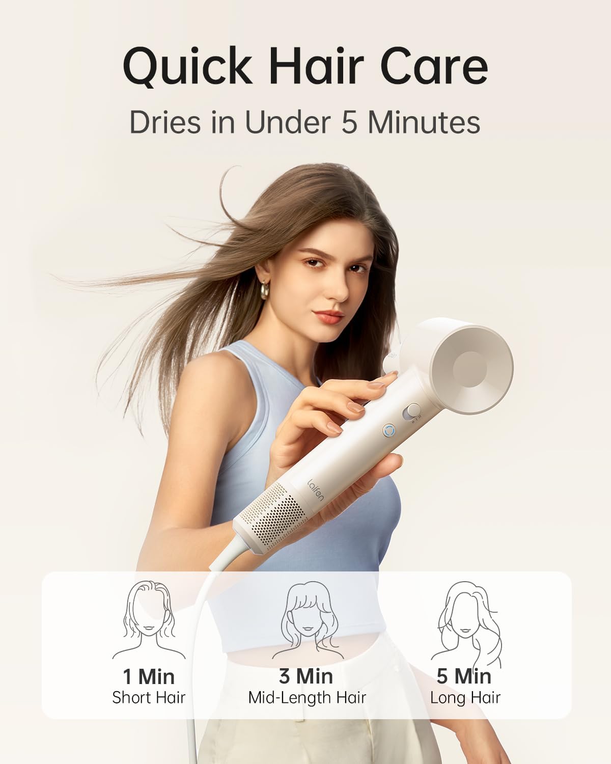 Laifen SE Lite Hair Dryer, Negative Ionic Blow Dryer with 100,000 RPM Brushless Motor for Fast Drying, High-Speed Low Noise Hair Dryer with Lightweight Design and 2 Nozzles Milktea, HD110 - Image 2