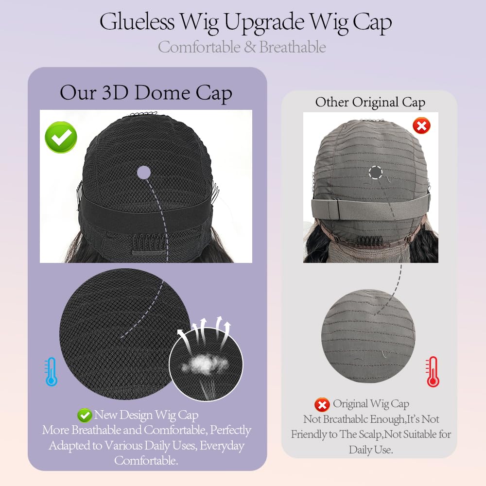 Mamushow 7x6 Water Wave Glueless Wigs Human Hair Pre Plucked Pre Cut 250% Density Lace Front Wigs Human Hair with Drawstring Wear and Go 7x6 HD Lace Closure Wig for Black Women Natural Black 20Inch - Image 9