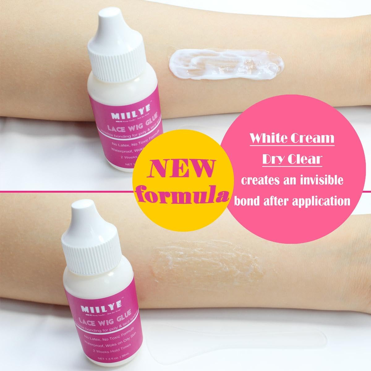 MIILYE Lace Wig Glue - Strong Hold, Waterproof & Sweat Proof, Bonding Adhesive for Lace Wigs, White - Image 6
