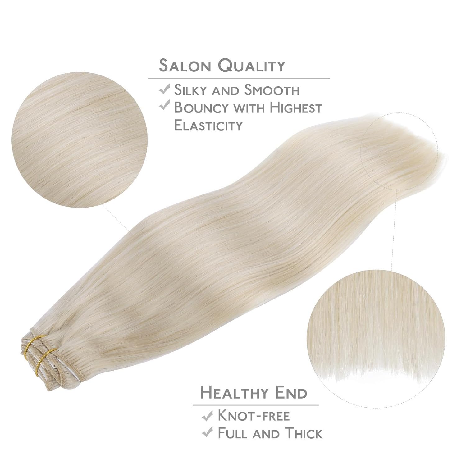 WENNALIFE Clip in Hair Extensions Real Human Hair, 18 Inch 120g 7pcs Platinum Blonde Human Hair Remy Clip in Hair Extensions Real Human Hair Double Weft - Image 4