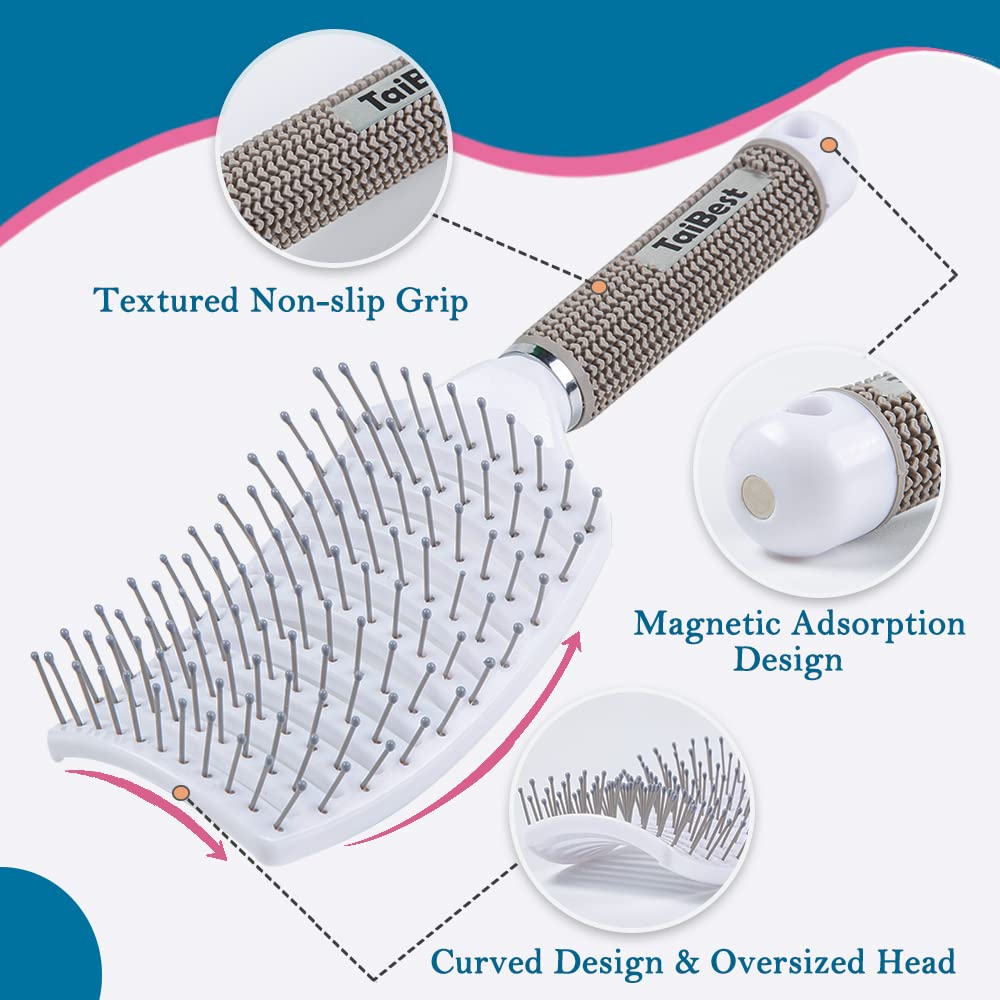 Boar Bristle Hair Brush Set - Dry/Wet Hair Brushes Detangler for Fine, Thick, Curly Hair - Curved and Vented Hair Brush for Women, Men or Kids - Image 3
