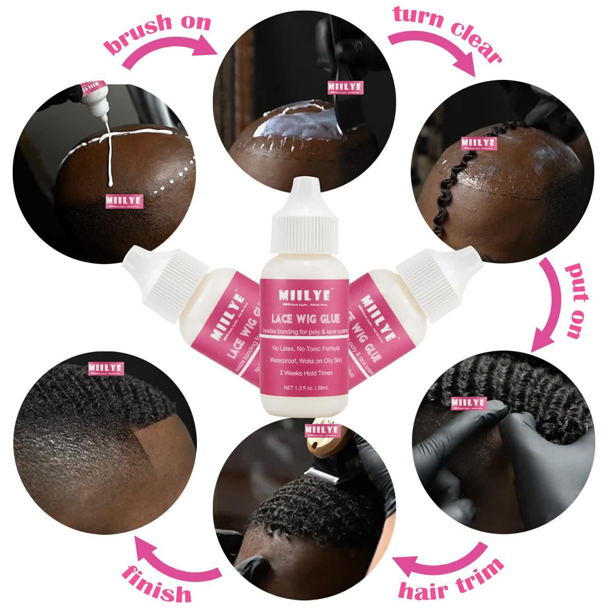MIILYE Lace Wig Glue - Strong Hold, Waterproof & Sweat Proof, Bonding Adhesive for Lace Wigs, White - Image 8