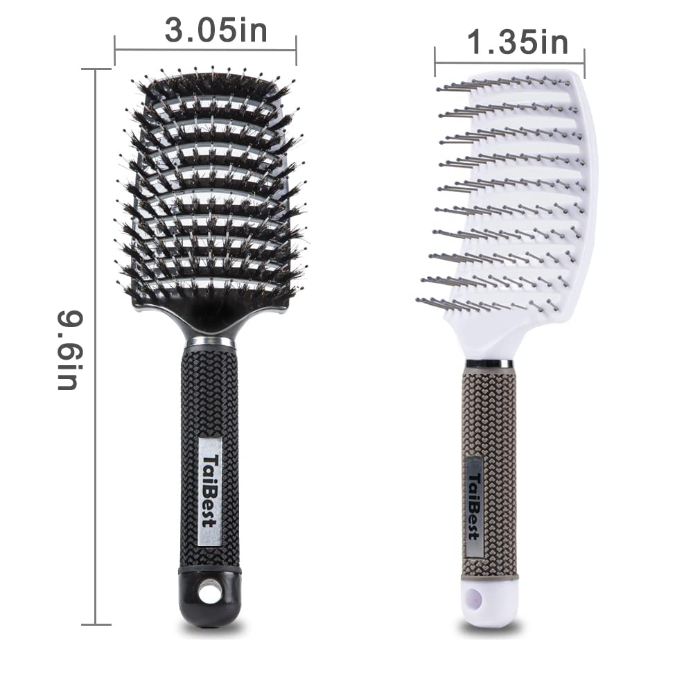 Boar Bristle Hair Brush Set - Dry/Wet Hair Brushes Detangler for Fine, Thick, Curly Hair - Curved and Vented Hair Brush for Women, Men or Kids - Image 5