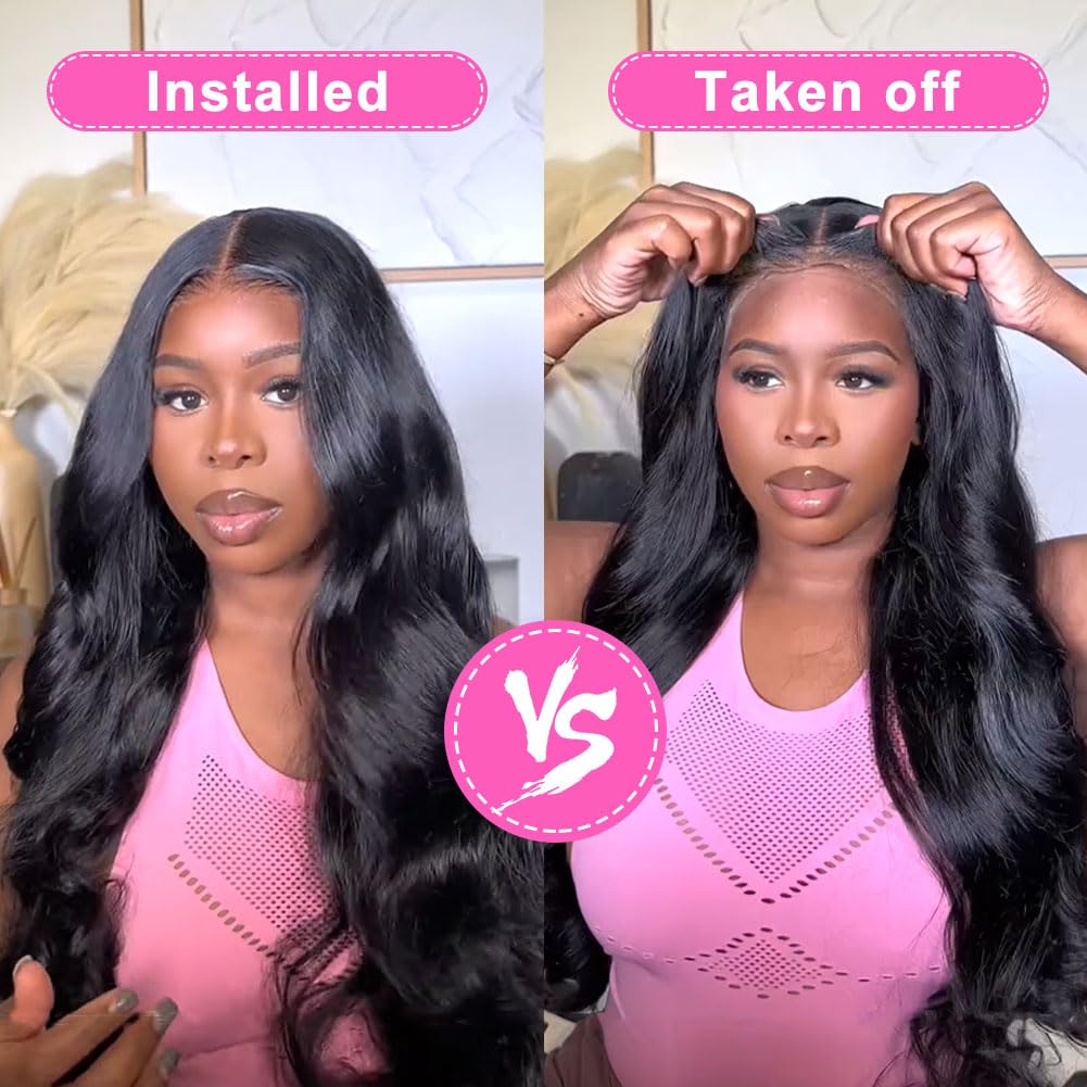 Uveous 28 Inch Wear and Go Glueless Wigs Human Hair Pre Plukced Pre Cut 5x5 Hd Lace Closure Wigs Human Hair for Women 180% Density Ready to Wear Glueless Body Wave Lace Front Wigs No Glue Wigs - Image 2