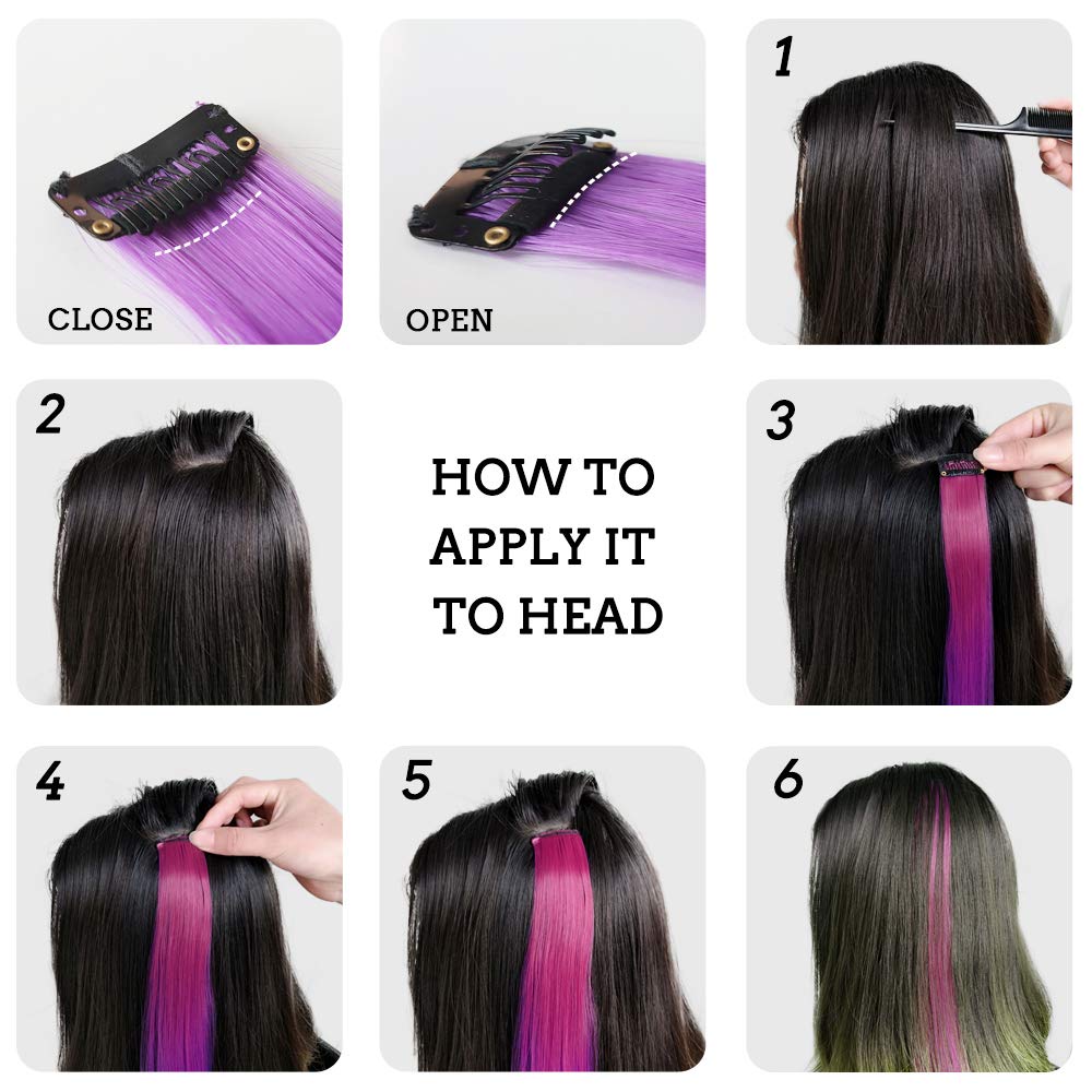 32Packs Colored Hair Extensions 20Inch Straight Color Clip in on Hair Extension Rainbow Party Highlights Synthetic Hairpiece(16 colors) - Image 6