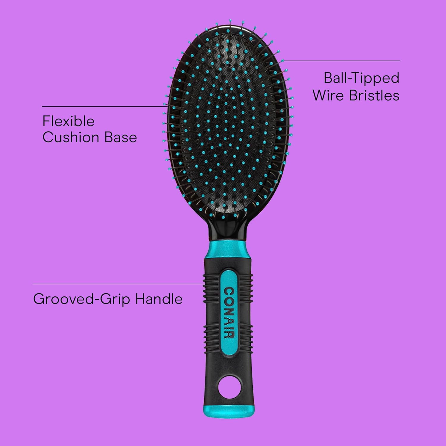 Conair Salon Results Hair Brush, Detangling Hair Brush for Men and Women, For All Hair Types, Metal Bristles and Cushion Base - Image 2
