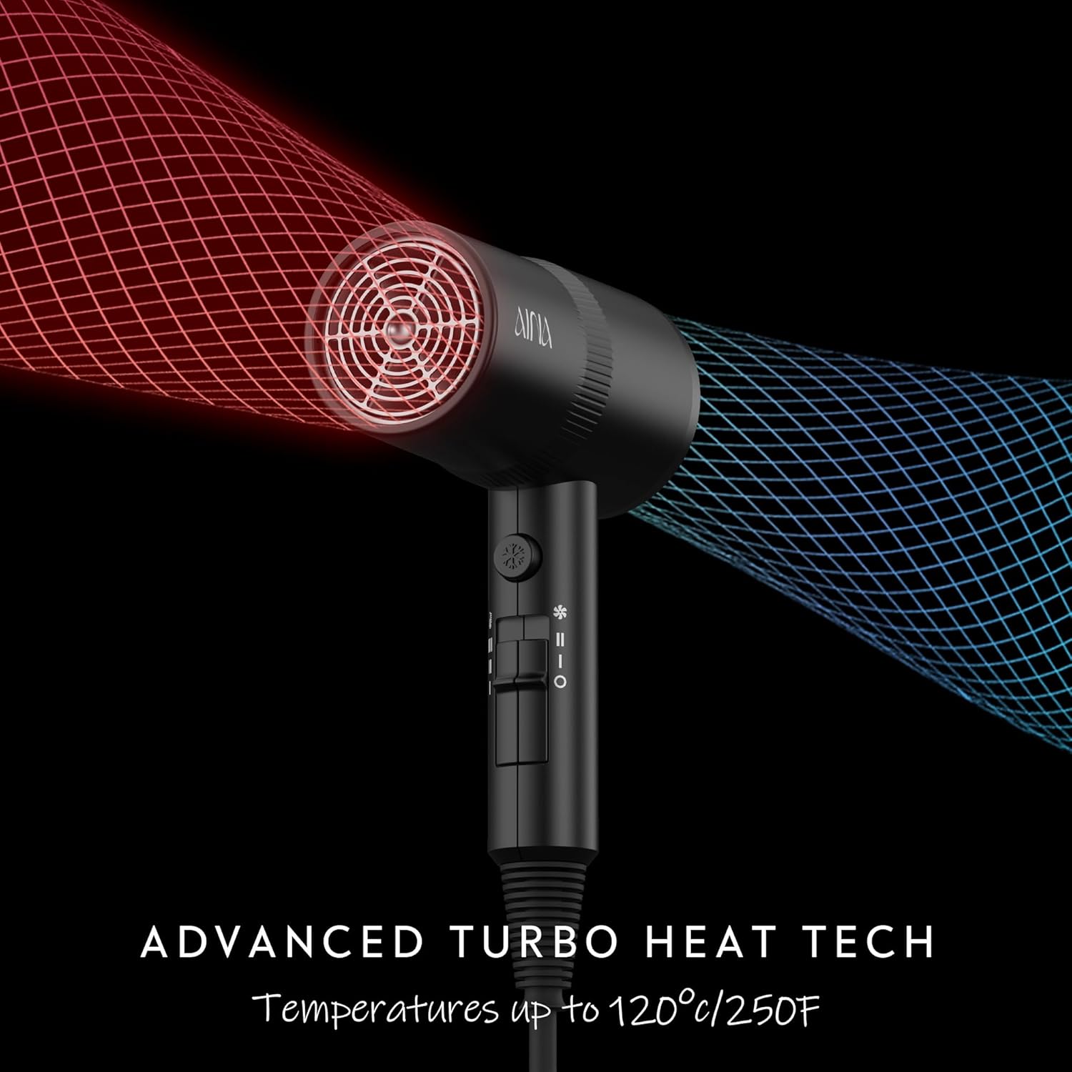 AINA Hair Dryer with Diffuser, Blow Dryer for Women | Advanced Ionic Technology, Ceramic Coating | Cold Shot Features Turbo Heat for Fast Drying and Shine 110V/ALCI (Vader Black) - Image 4