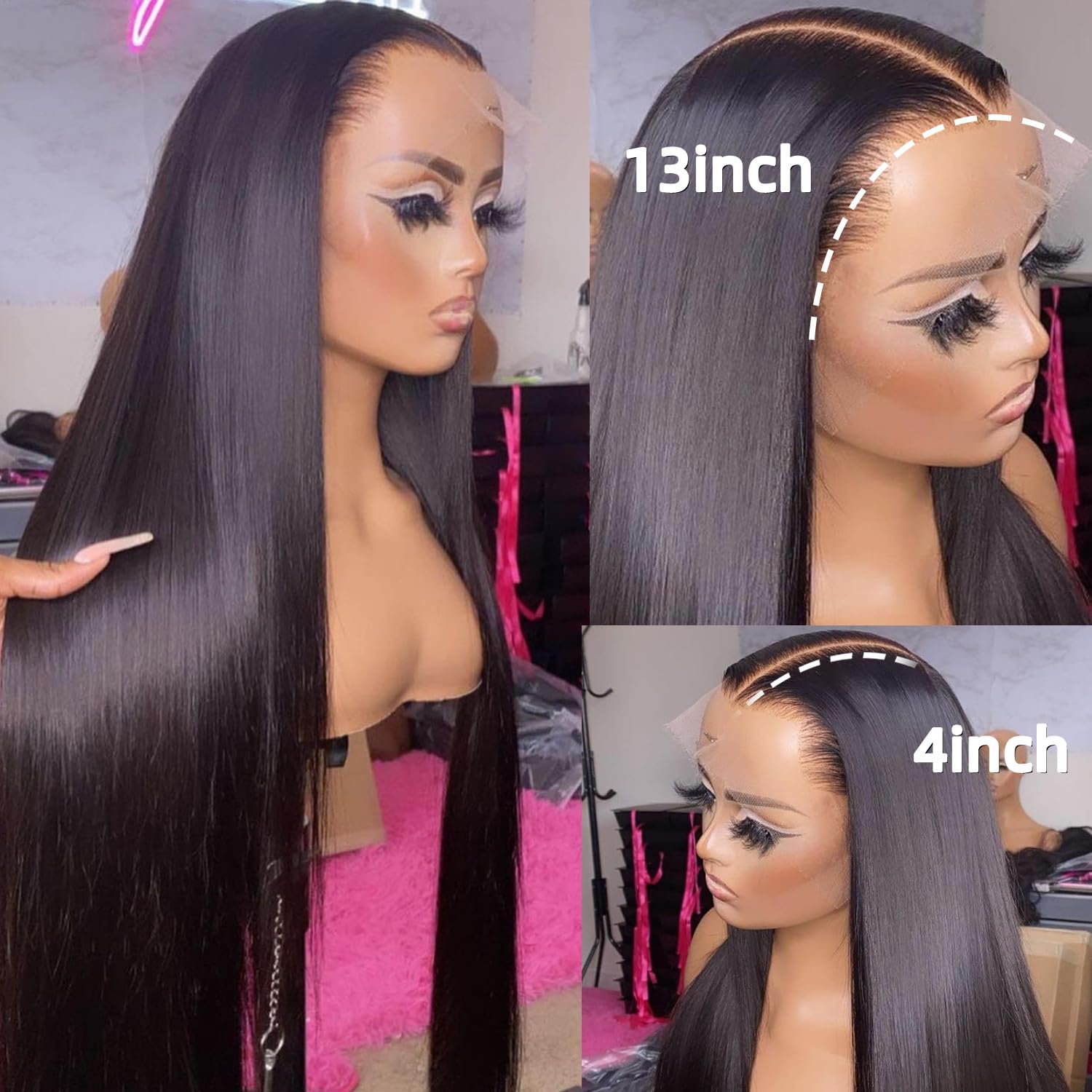DULOVE Lace Front Wigs Human Hair 13x4 Straight HD Transparent Lace Front Wigs for Women Pre Plucked With Baby Hair 220 Density Glueless Natural Color 24inch - Image 3