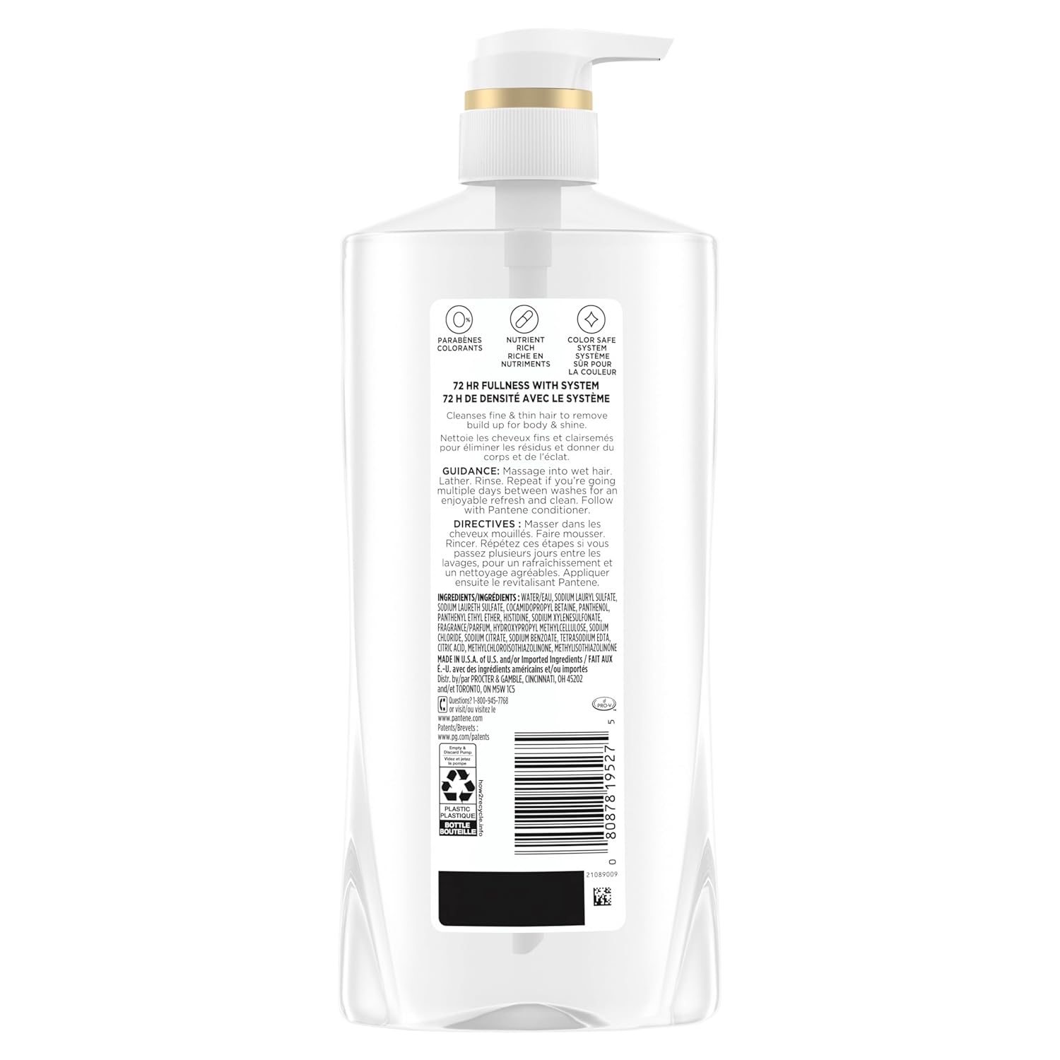 Pantene Shampoo, Sheer Volume - 72-Hour Fullness, Lightweight Nourishment with Pro-Vitamin B5 + Antioxidants, Fine, Thin, Color-Treated Hair, Paraben Free, Remove Build Up for Body & Shine, 27.7 Fl Oz - Image 8