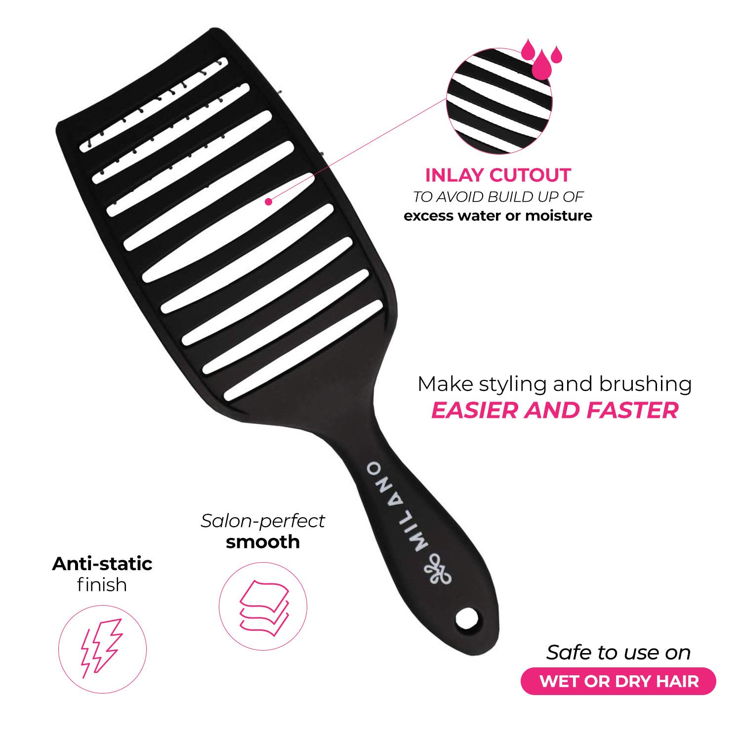 Milano Collection Women's & Men's Wet & Dry Detangler Brush For Styling Wigs & Curly, Straight or Wavy Natural Hair, Gentle Detangling Hair Brushes wide bristle design untangles hair like a Pro - Image 4