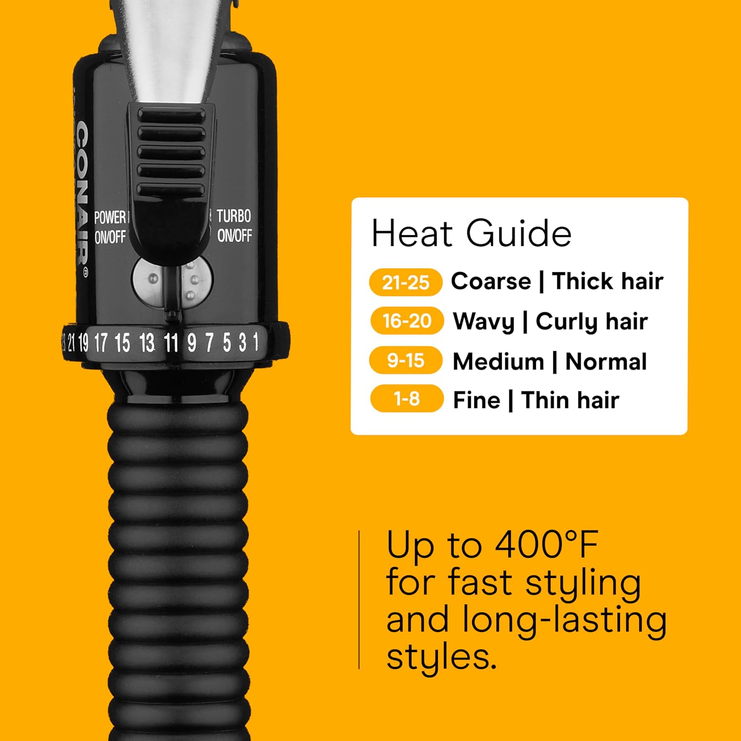 Conair Instant Heat 1-Inch Curling Iron, 1-Inch Barrel Produces Classic Curls, Hair Curler for Short, Medium, and Long Hair, 25 Heat Setting Hair Curling Iron, Black - Image 4