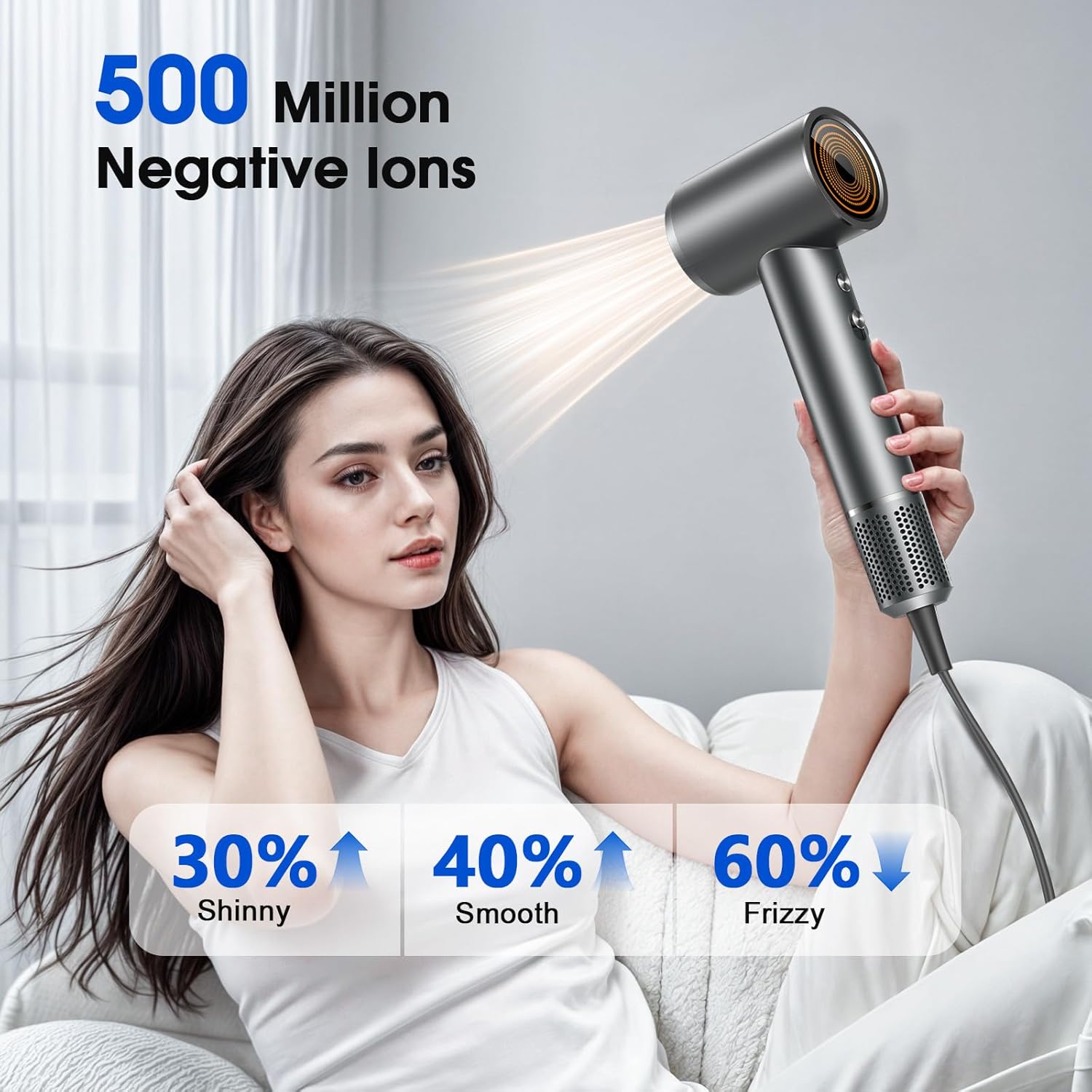 High-Speed Hair Dryer, 150000RPM Brushless Motor for Ultra-Fast Drying, 500M Ionic Negative Blow Dryer for Frizz Reduce, Low Noise Hair Blow Dryer with Magnetic Diffuser for Home Travel Salon - Image 6