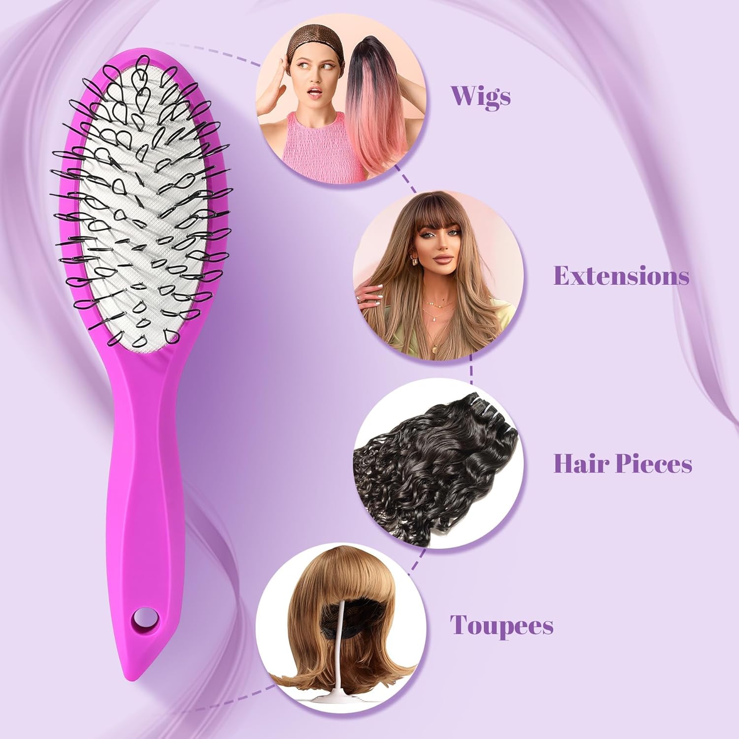 Stylemate Wig Brush Comb Set, 3pcs Professional Styling Extension Brush Kit with Travel Size for Human and Synthetic Hair Smoothing Parting Section - Image 5