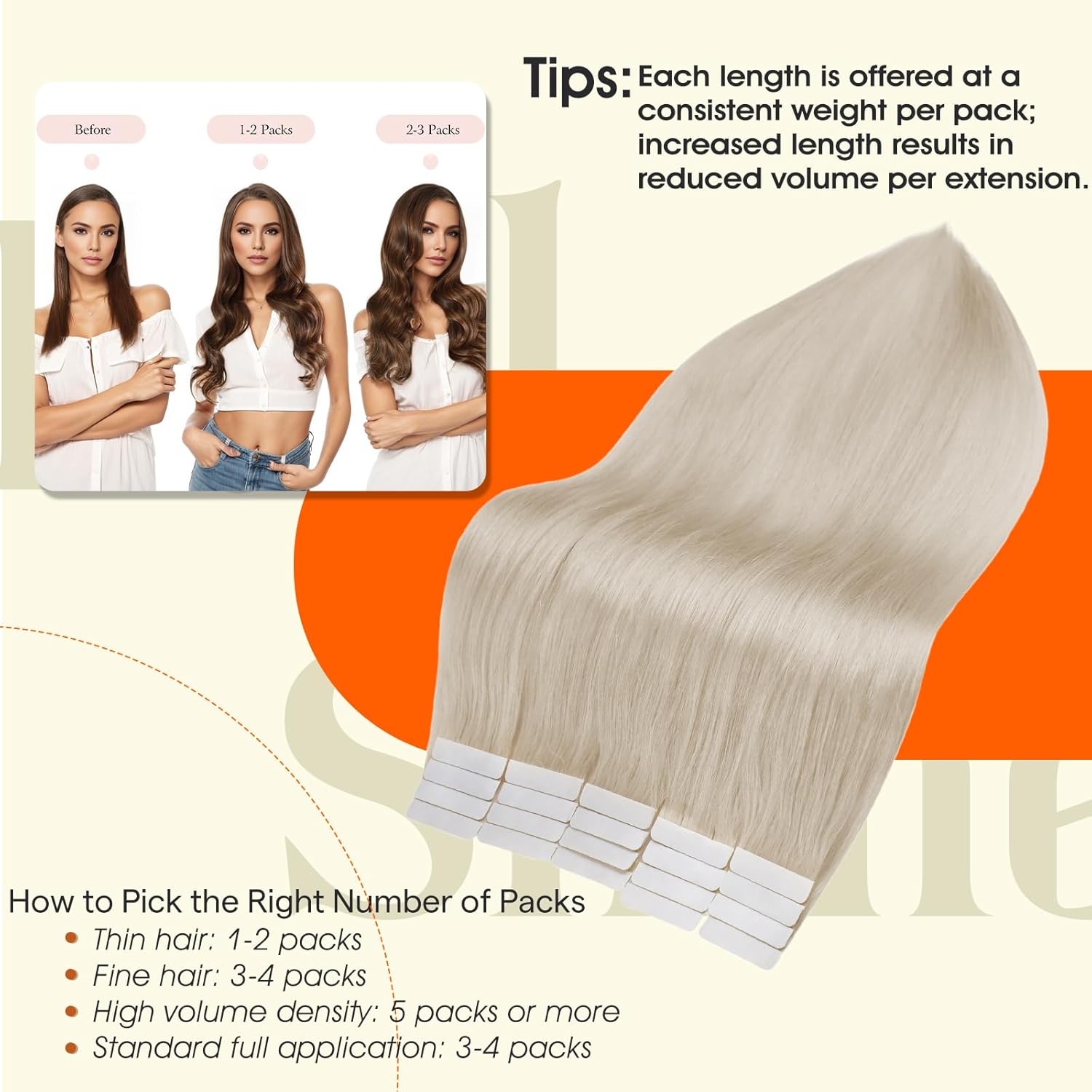 Full Shine Tape in Hair Extensions Human Hair 60 Platinum Blonde Tape Hair Extensions Real Human Hair 18Inch Seamless Skin Weft Human Hair Extension Tape ins 50G 20Pcs Invisible Remy Hair - Image 3
