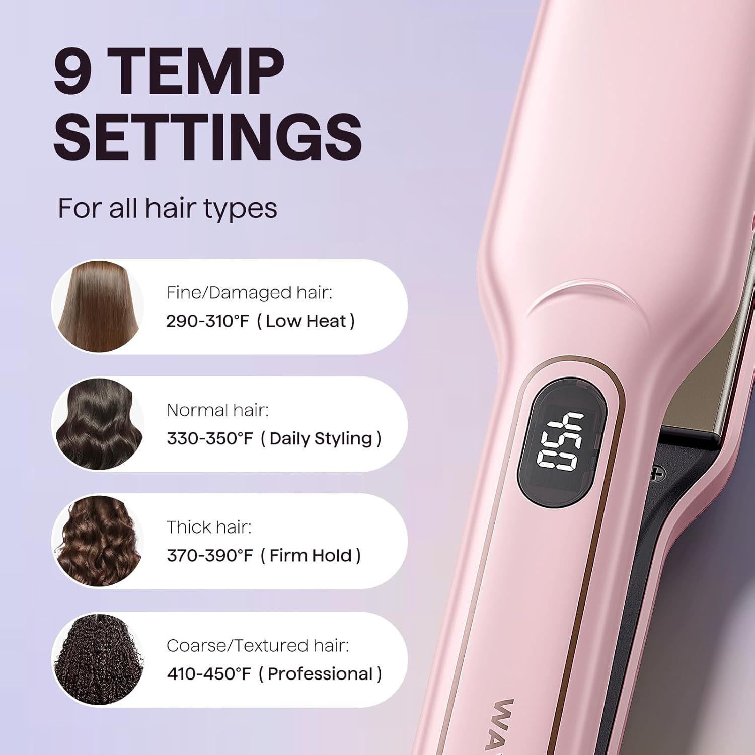 Wavytalk Wet to Straight Hair Straightener, 1.75 Inch Wide Vent Sesh Flat Iron for Damp or Dry Hair, Straightener with Dual Voltage Leave Silky Smooth Look, 20% Faster Styling, Pink - Image 5